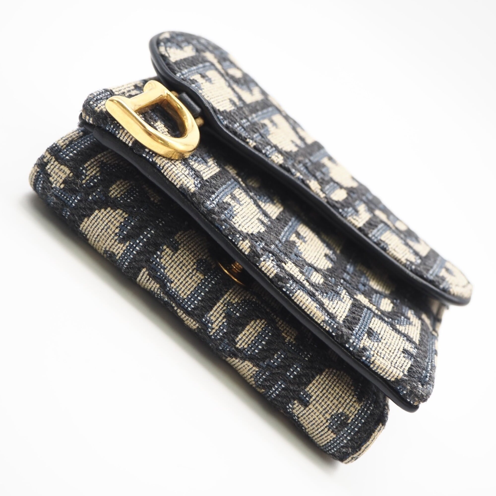 Christian Dior Beige Navy Canvas Leather Wallet (Tri-Fold) (Pre-Owned)