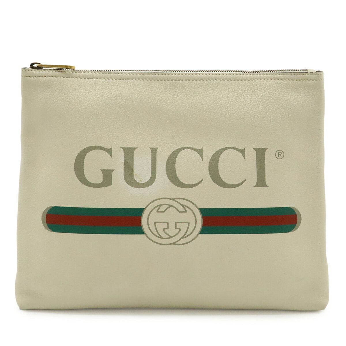 Gucci Green Ivory Red Color White Leather Clutch Bag Pouch (Pre-Owned)