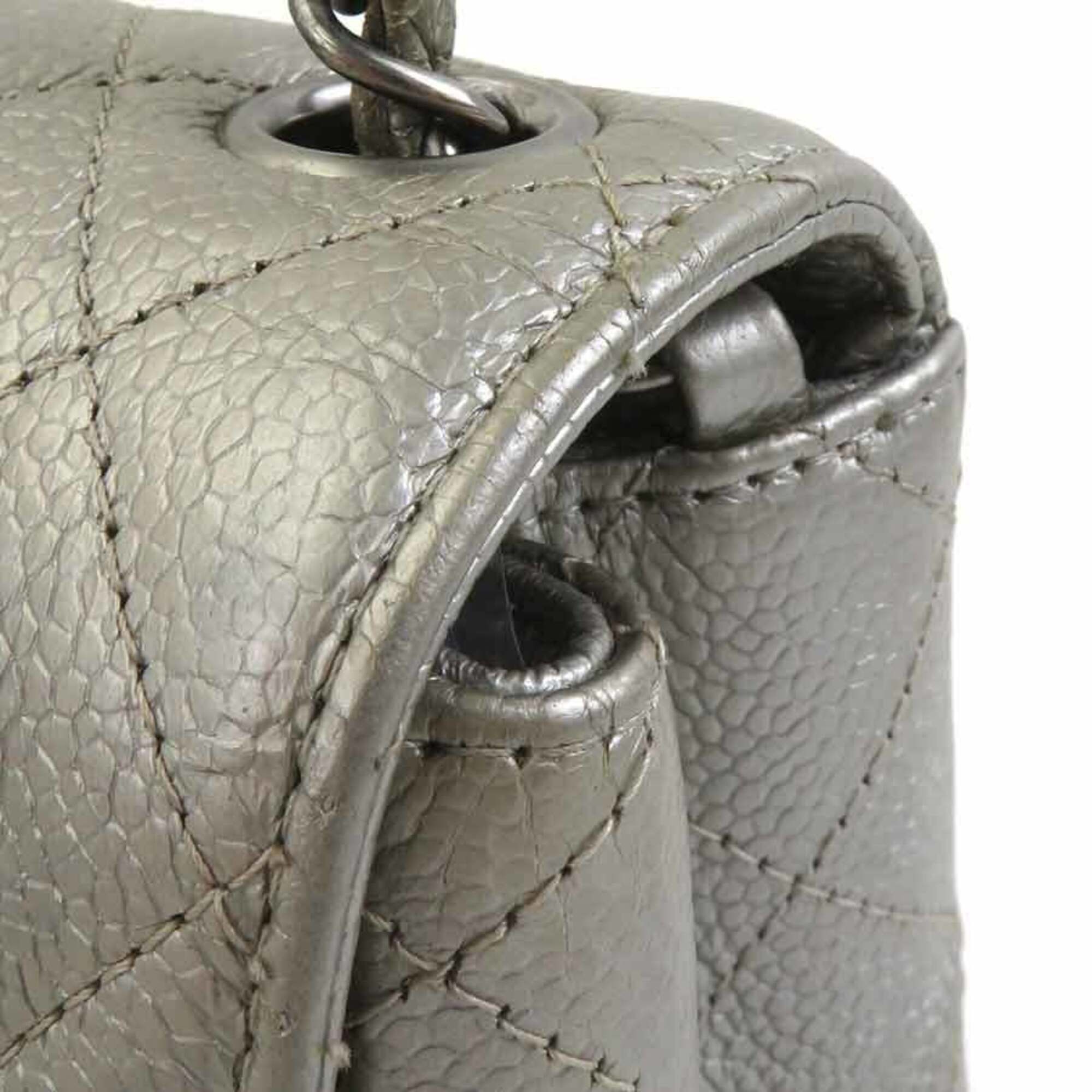 Chanel Metallic Gray Grained Calfskin Shoulder Bag (Pre-Owned)