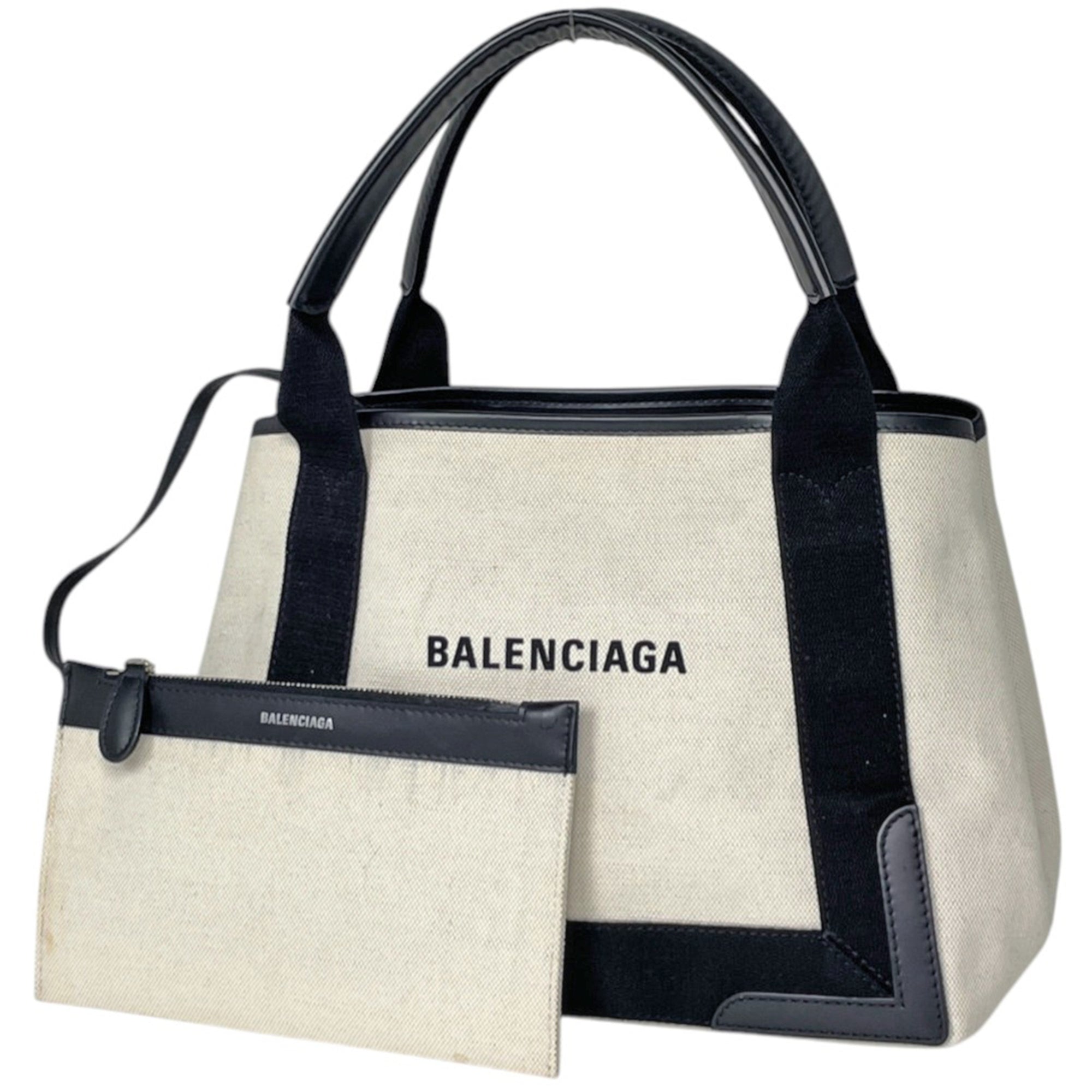 Balenciaga Black Ivory Navy Canvas Tote Bag (Pre-Owned)