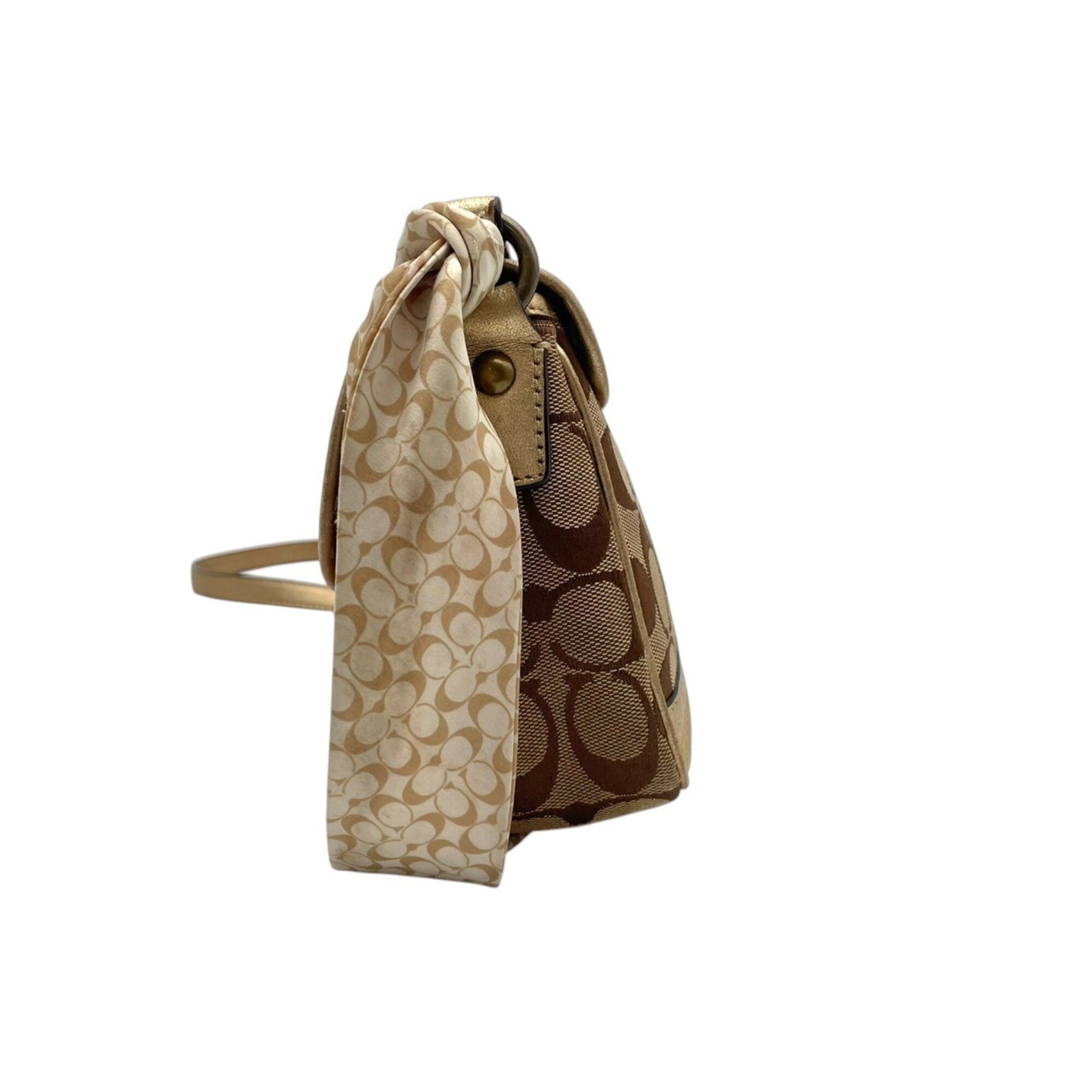 Coach Beige Gold Canvas Leather Pochette Shoulder Bag (Pre-Owned)