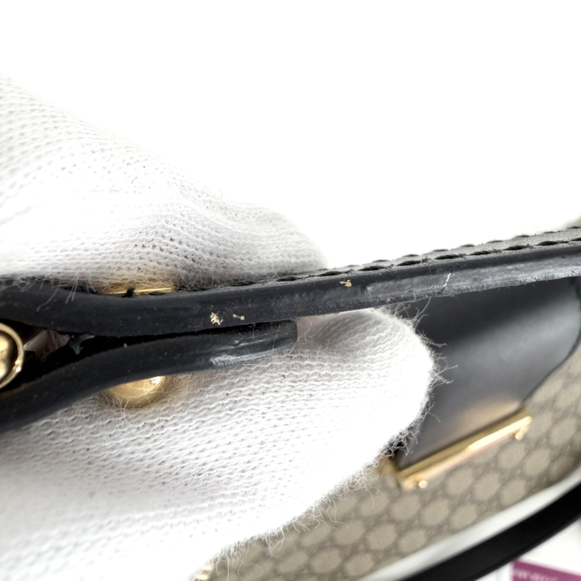 Gucci Horsebit Black Brown Gg Supreme Leather Handbag Tote Bag (Pre-Owned)