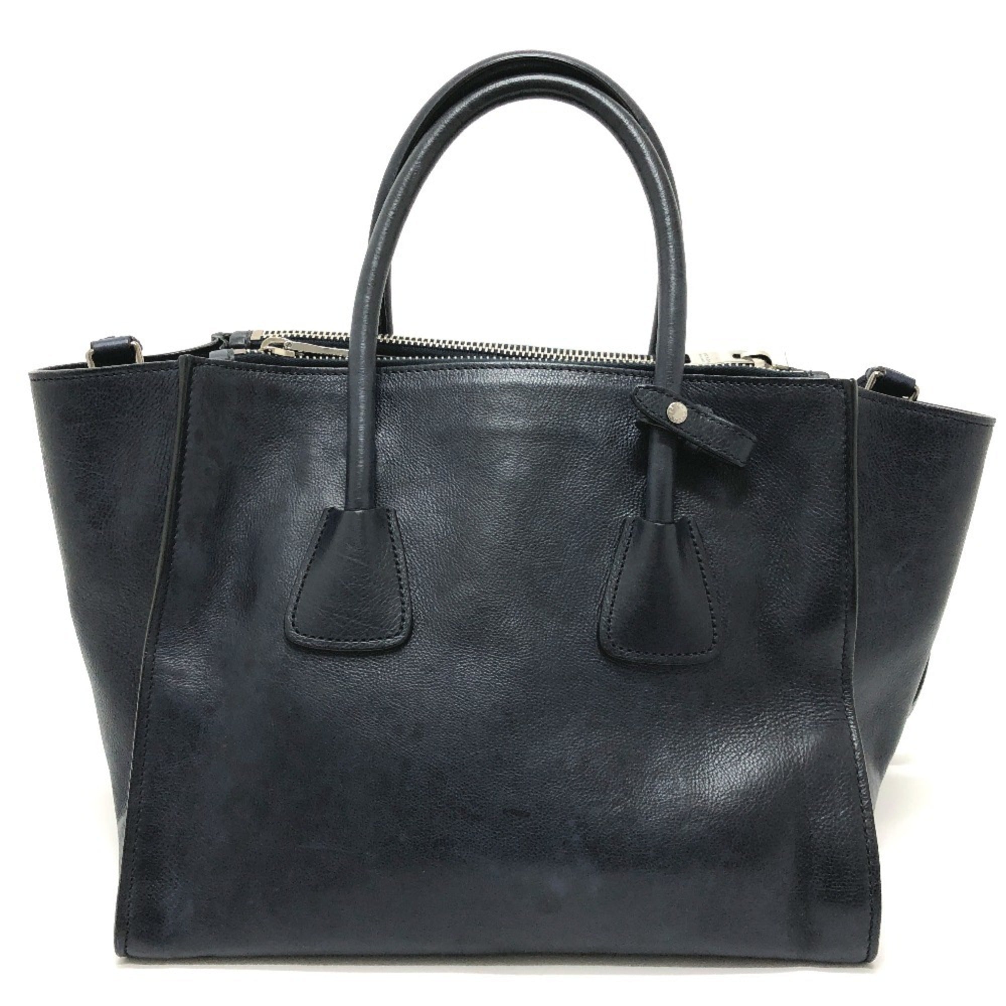 Prada Blue Leather Handbag Tote Bag (Pre-Owned)