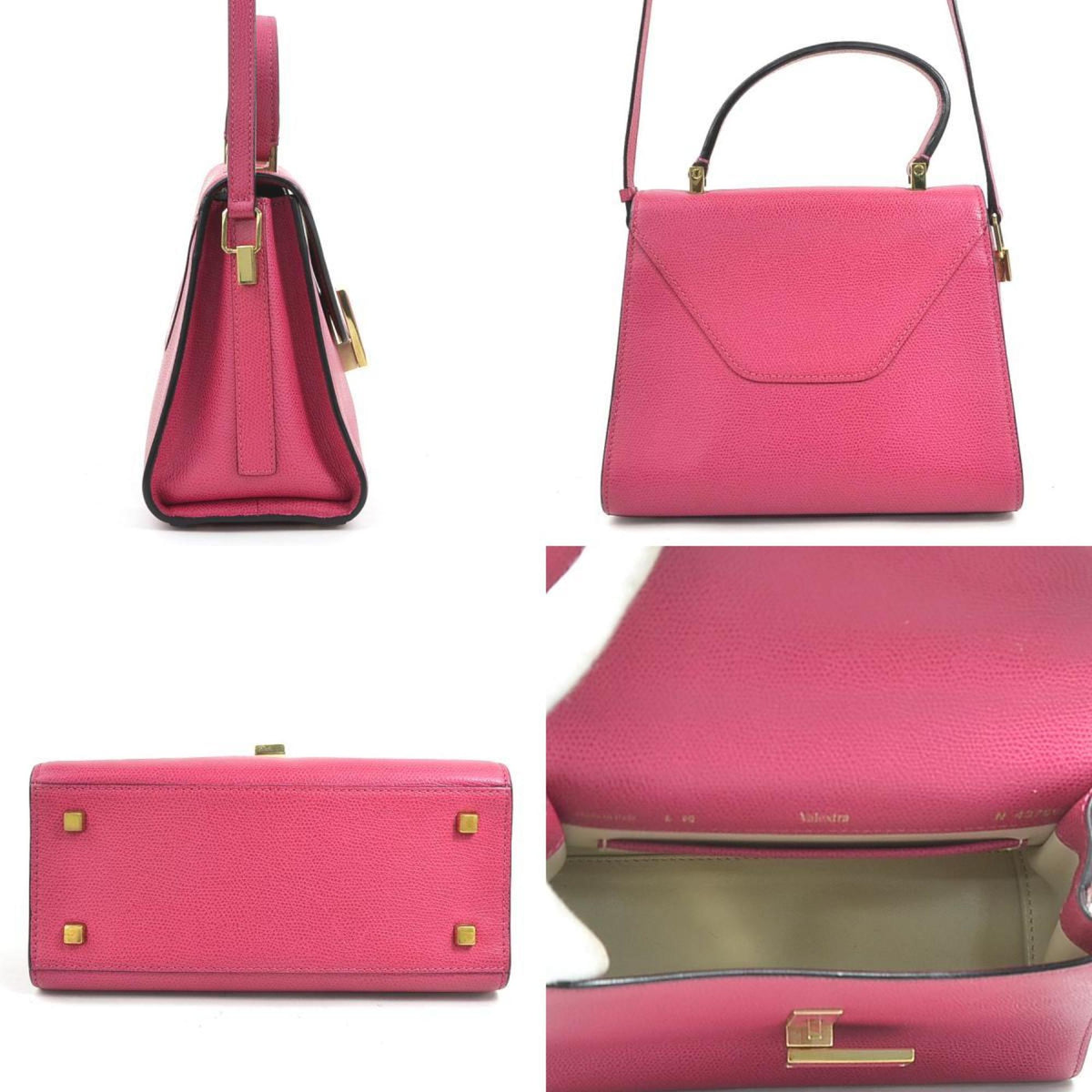 Valextra Magenta Leather Handbag Shoulder Bag (Pre-Owned)
