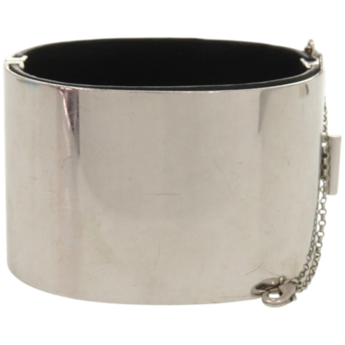 Celine Silver Black Leather Metal Bangle (Pre-Owned)