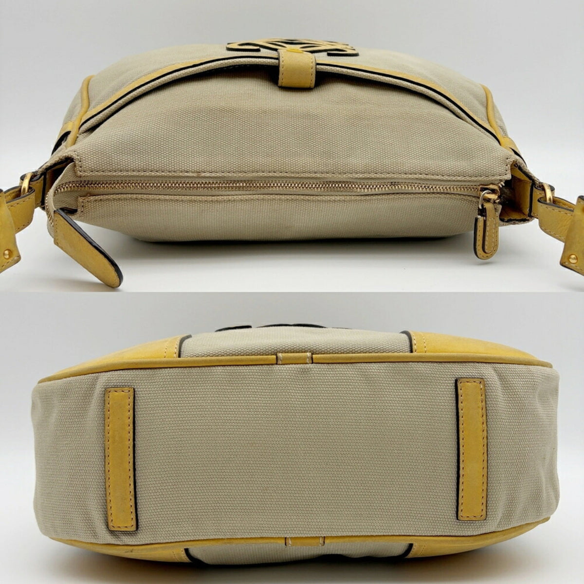 Loewe Beige Yellow Canvas Leather Shoulder Bag (Pre-Owned)