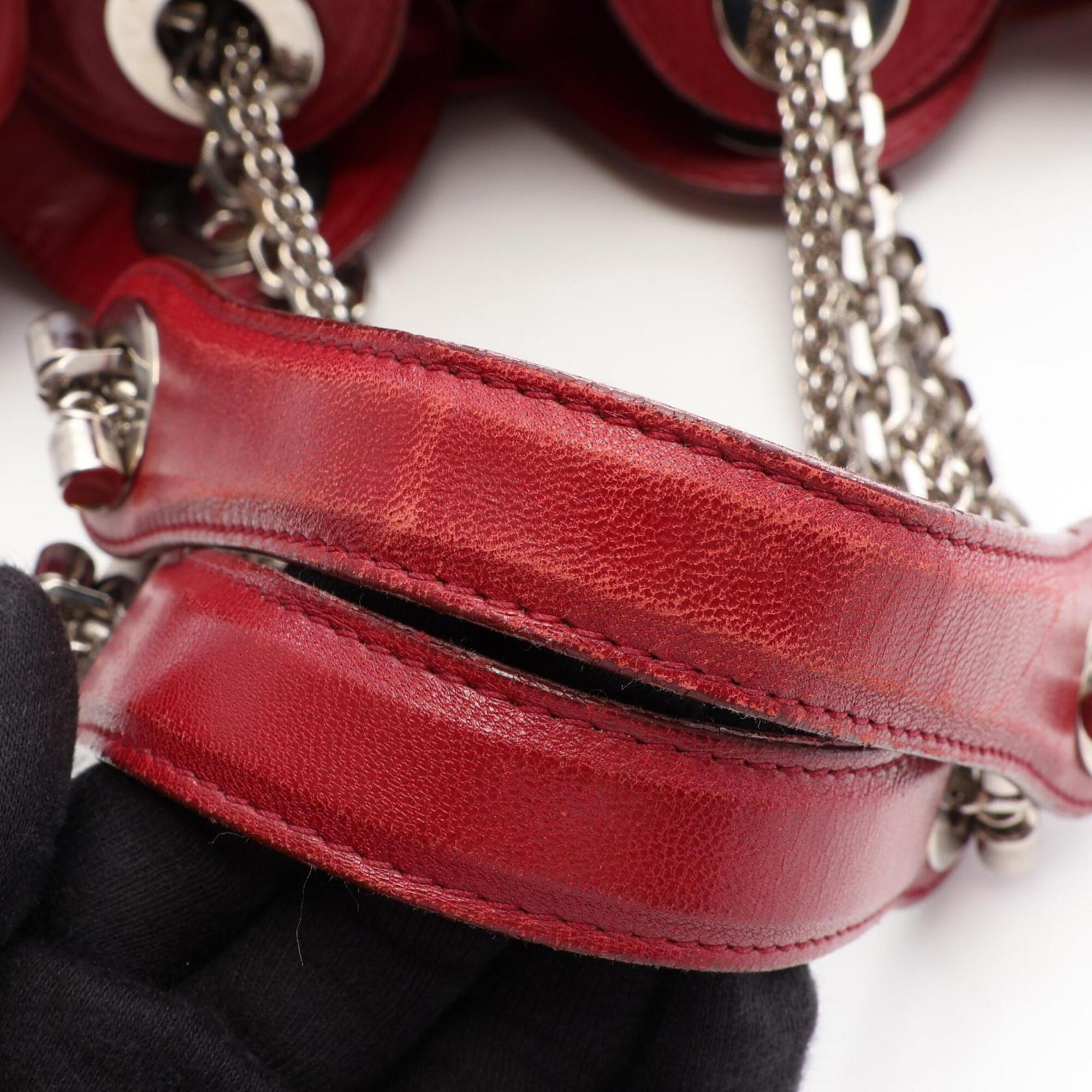 Christian Dior Red Color Leather Handbag Tote Bag (Pre-Owned)