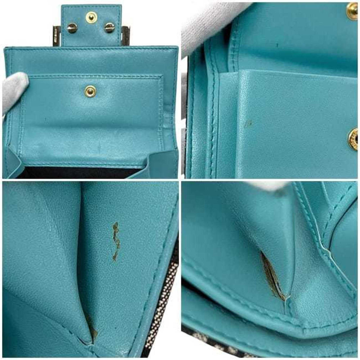 Fendi Zucchino Black Blue Canvas Leather Wallet (Tri-Fold) (Pre-Owned)