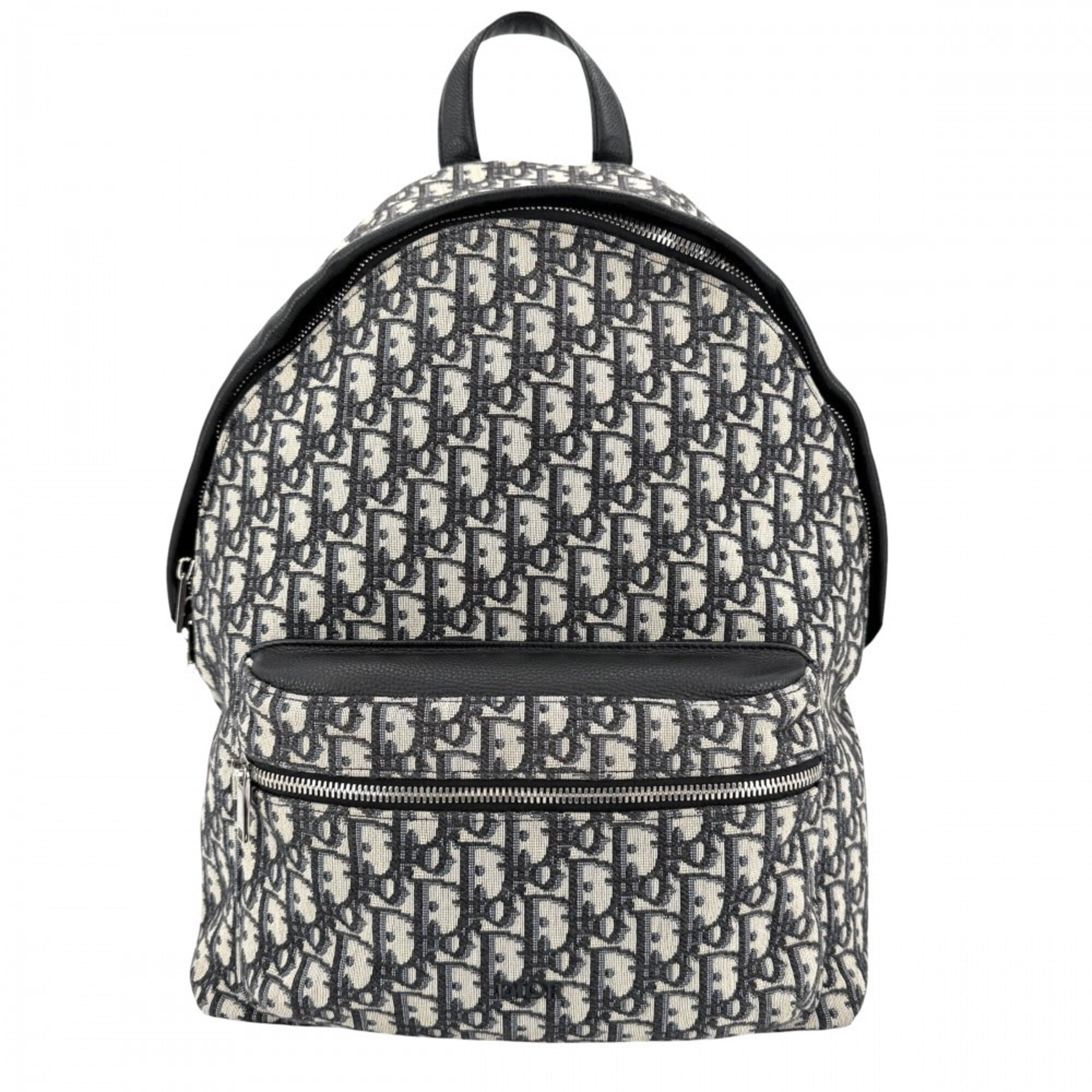 Christian Dior Beige Black Navy Canvas Leather Backpack (Pre-Owned)