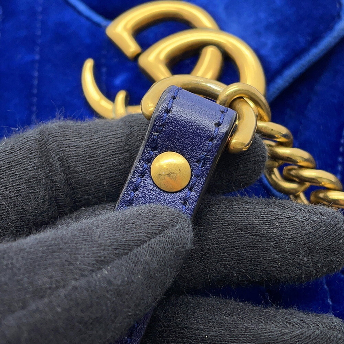 Gucci Gg Marmont Blue Leather Handbag Shoulder Bag (Pre-Owned)