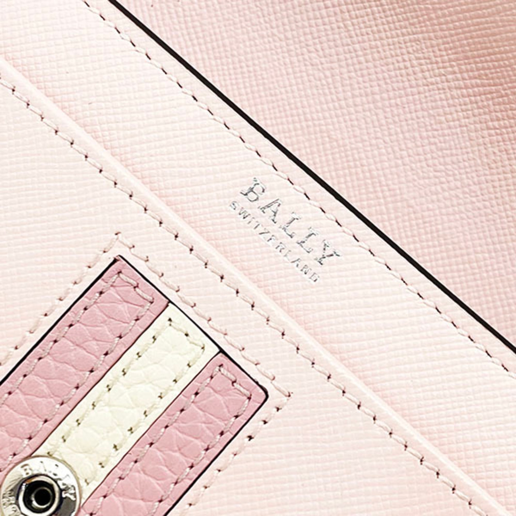 Bally Pink White Leather Long Wallet (Bi-Fold) (Pre-Owned)
