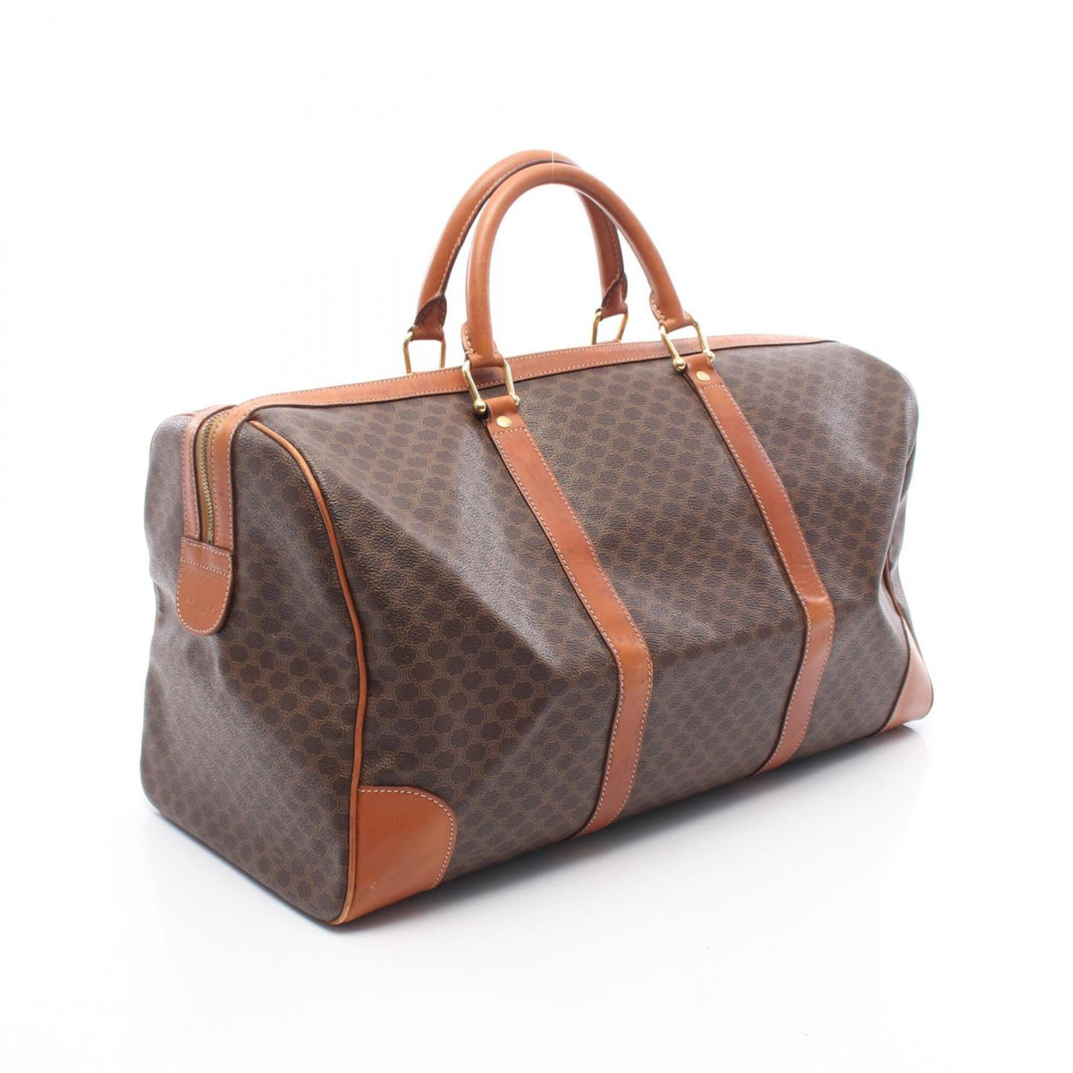 Celine Brown Coated Canvas Pvc Leather Boston Bag Handbag (Pre-Owned)