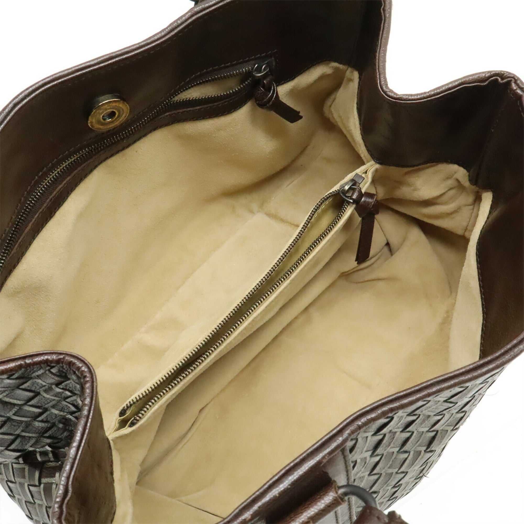 Bottega Veneta Intrecciato Dark Brown Silver Leather Handbag (Pre-Owned)