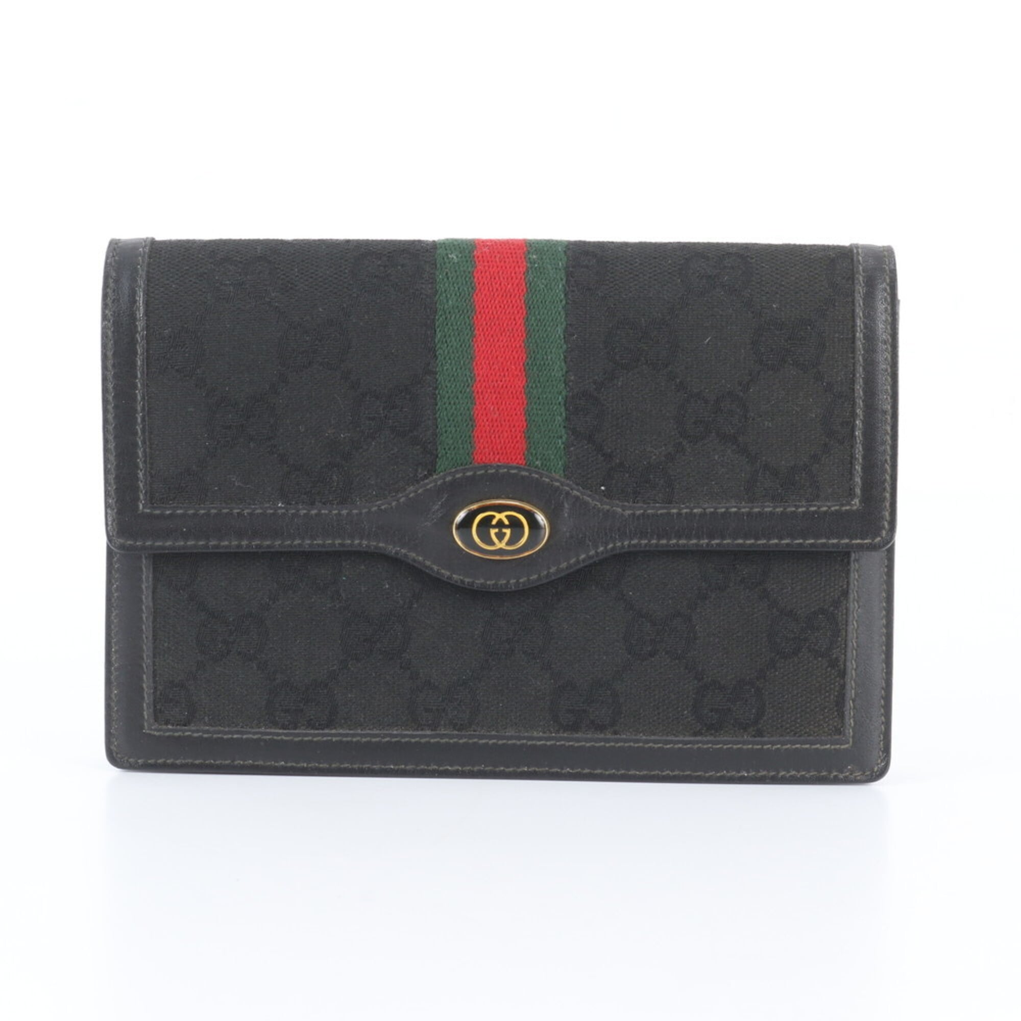 Gucci Black Green Red Color Leather Canvas Clutch Bag Handbag Tote Bag (Pre-Owned)