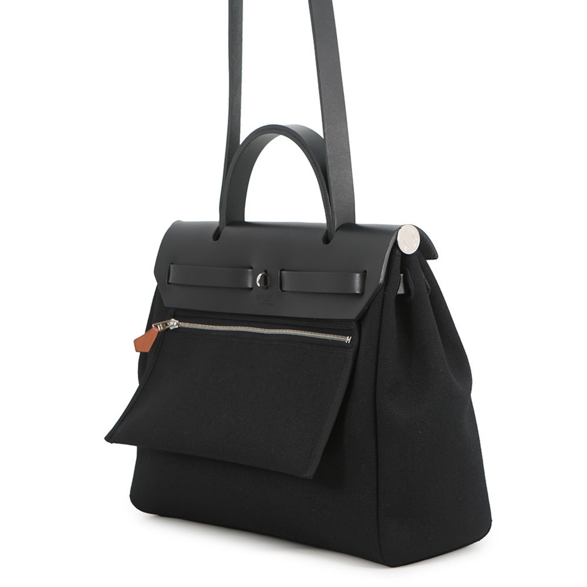 Hermes Black Toile Officier Vache Leather Handbag (Pre-Owned)