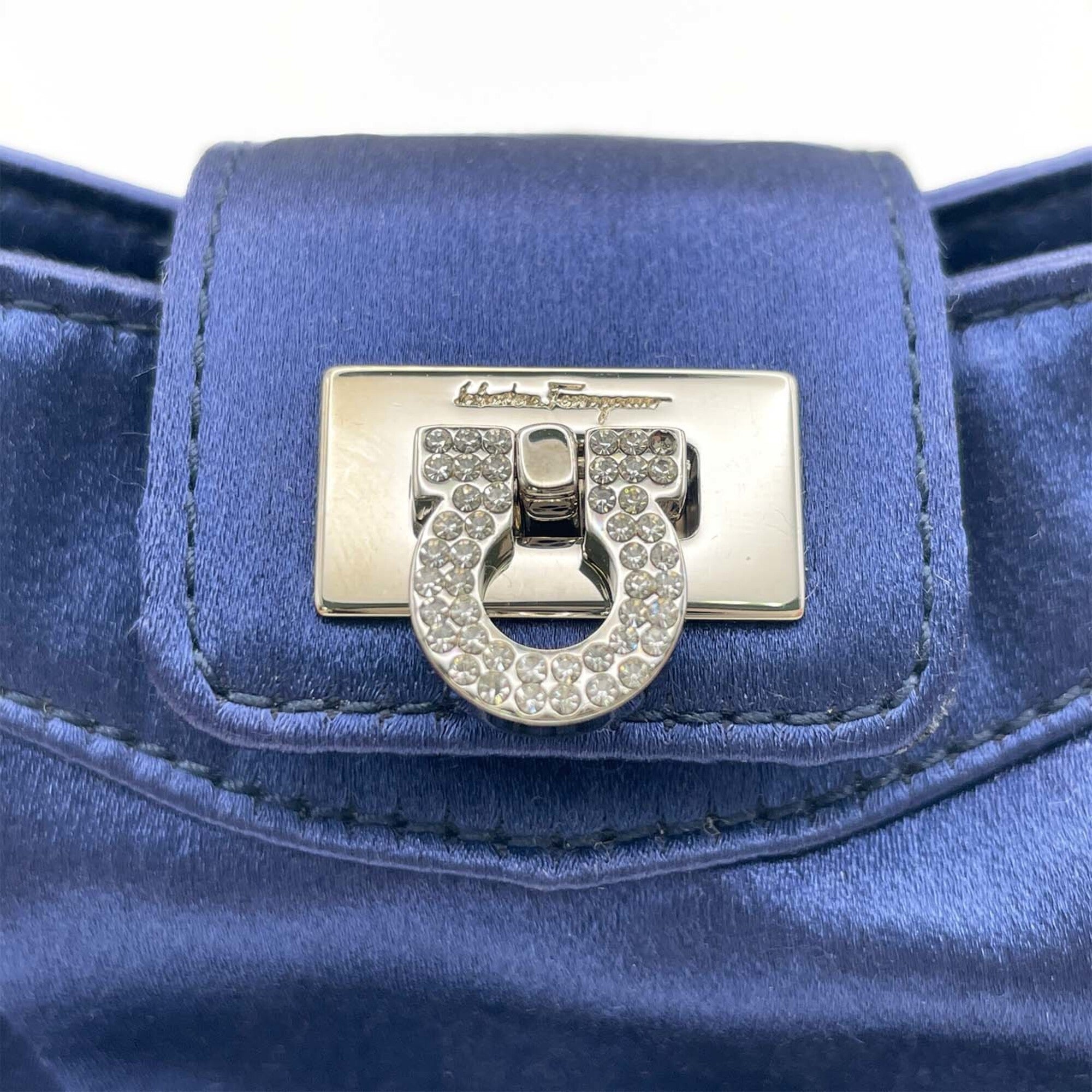 Salvatore Ferragamo Gancini Blue Rhinestone Satin Metal Handbag Pouch (Pre-Owned)
