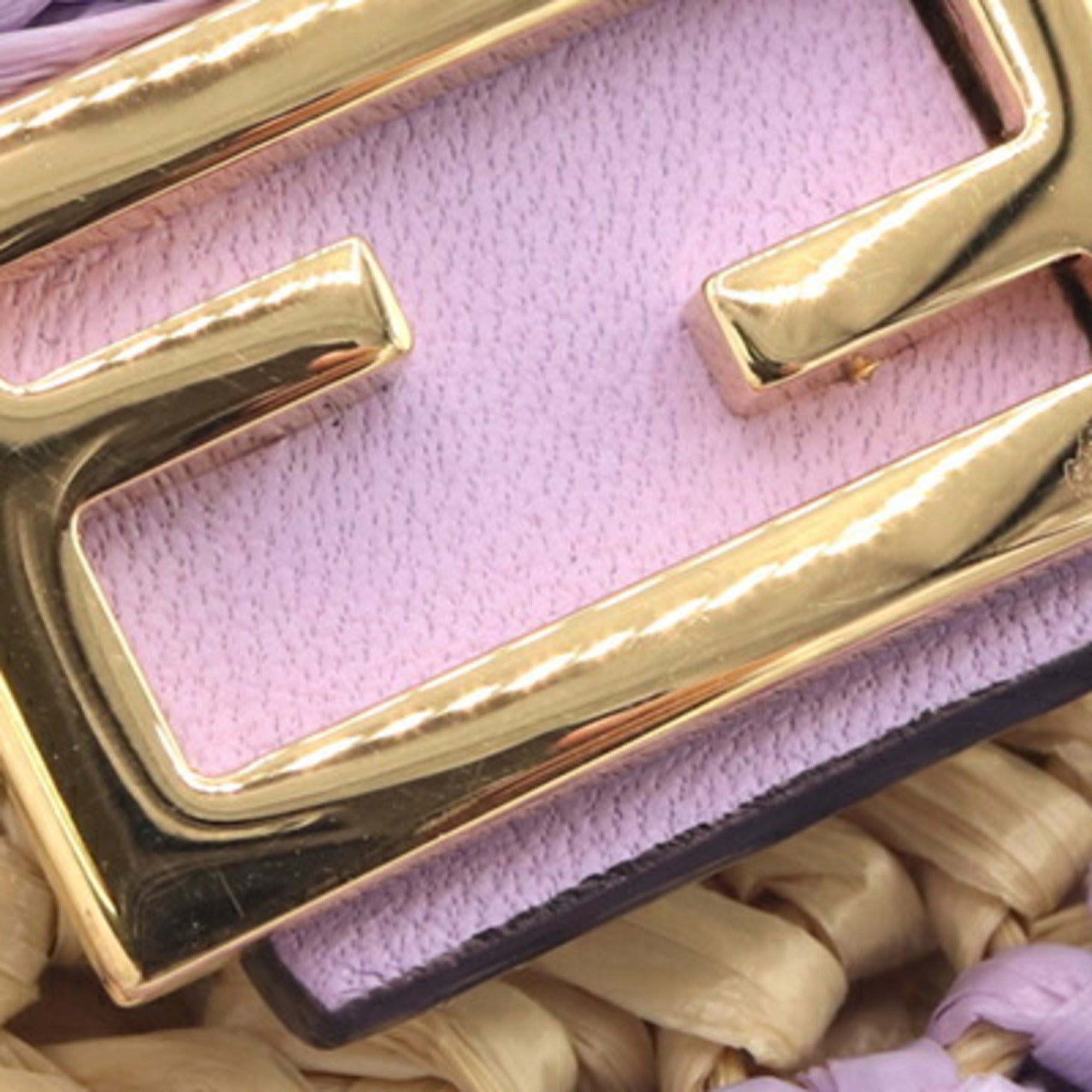 Fendi Raffia Leather Metal Pochette Pouch (Pre-Owned)