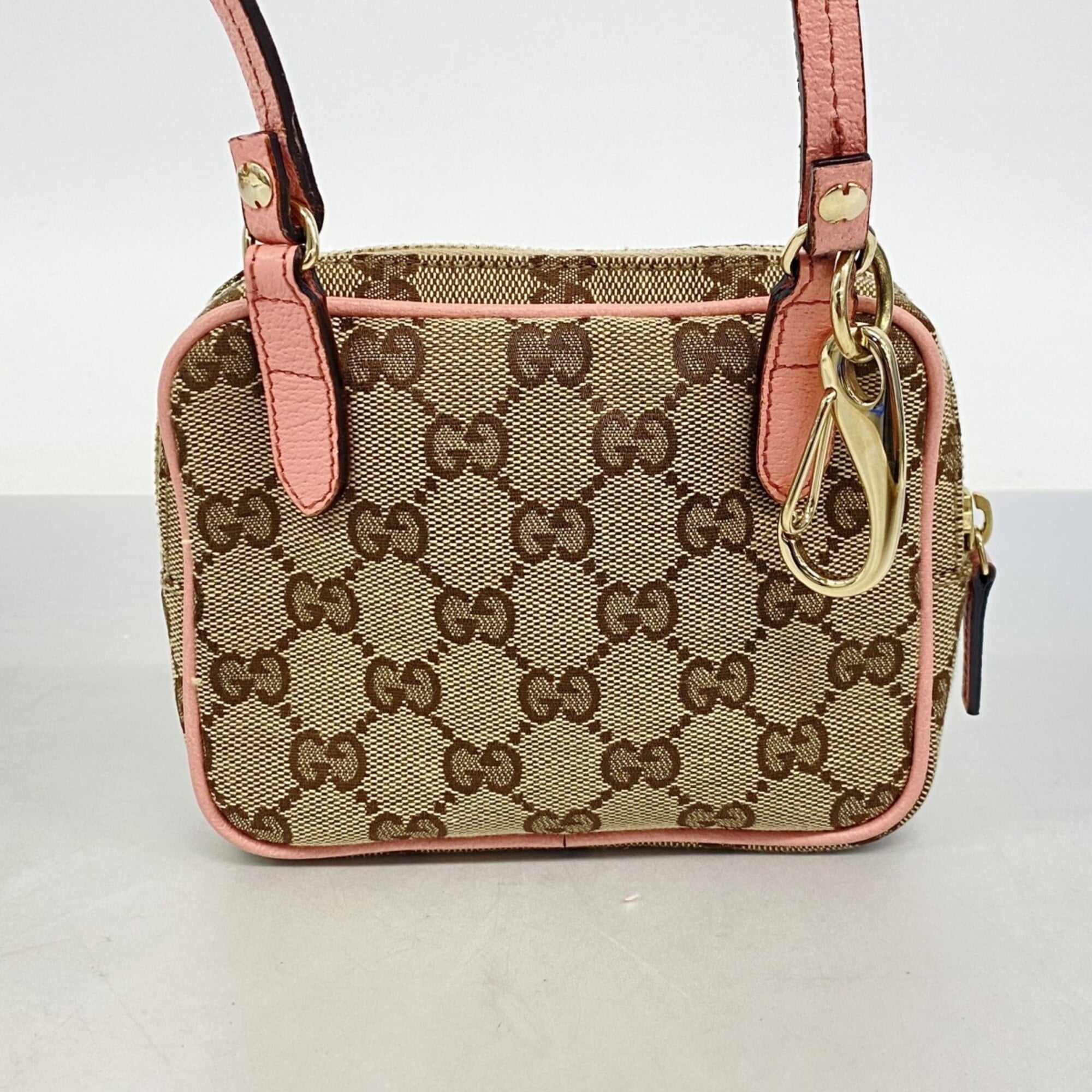 Gucci Brown Pink Canvas Shoulder Bag (Pre-Owned)