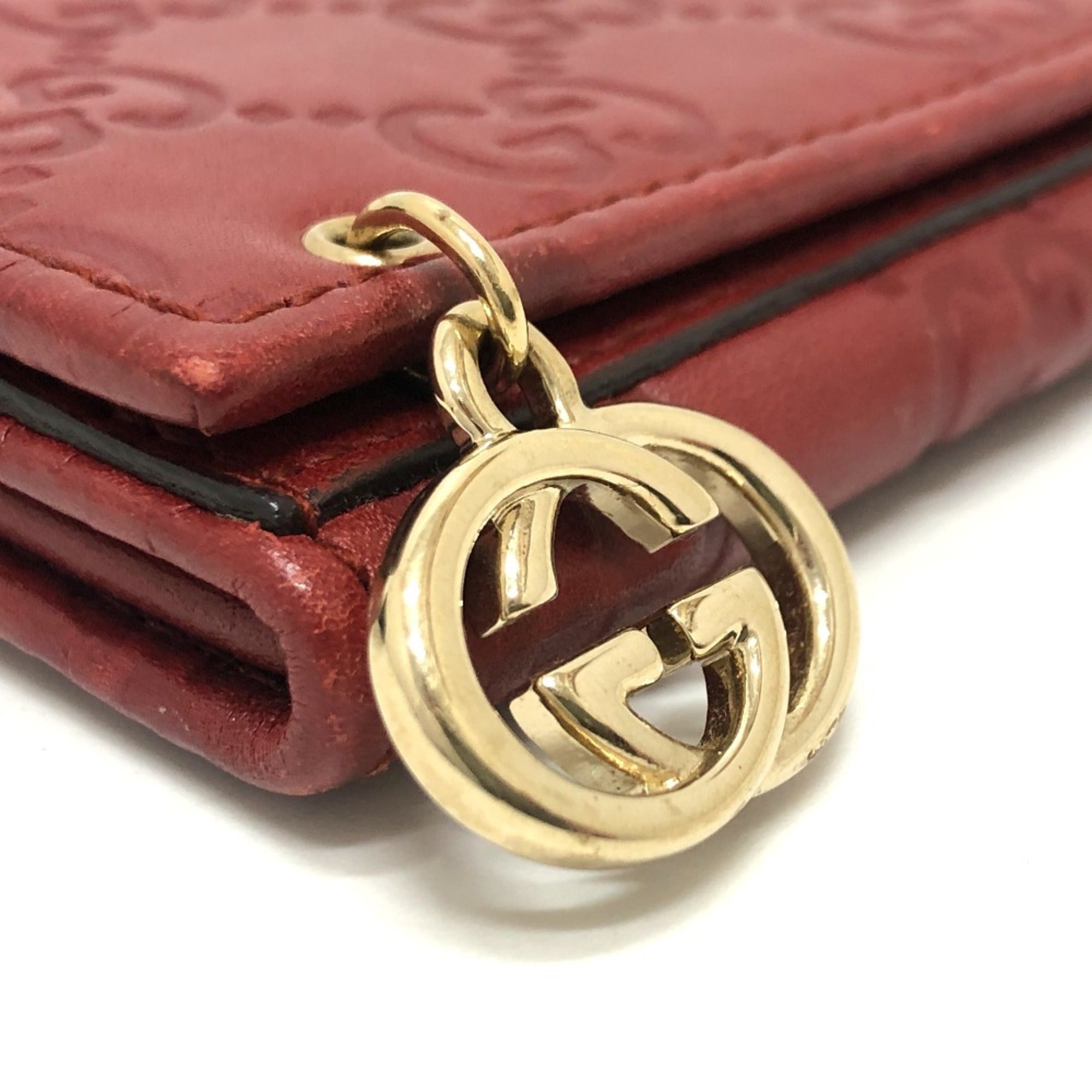 Gucci Red Color Gg Leather Long Wallet (Bi-Fold) (Pre-Owned)
