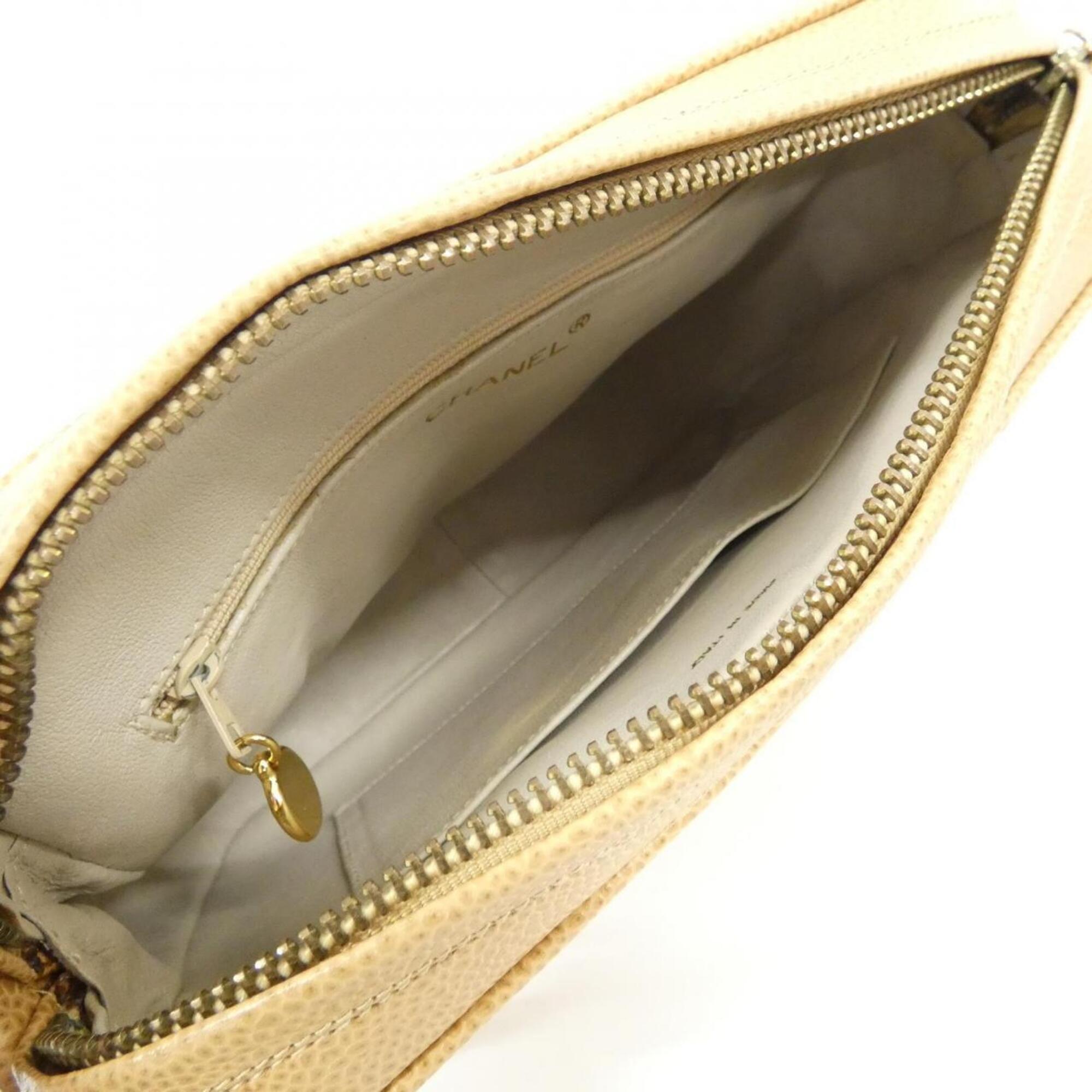 Chanel Beige Grained Calfskin Shoulder Bag (Pre-Owned)