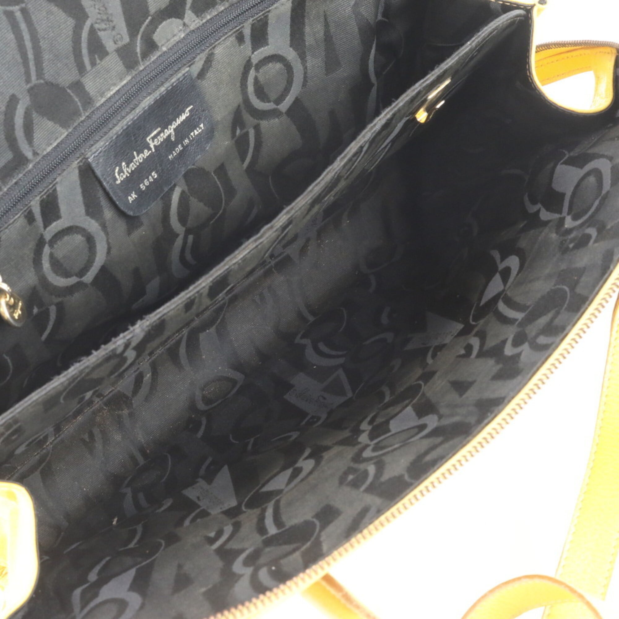 Salvatore Ferragamo Yellow Jacquard Handbag Shoulder Bag Tote Bag (Pre-Owned)