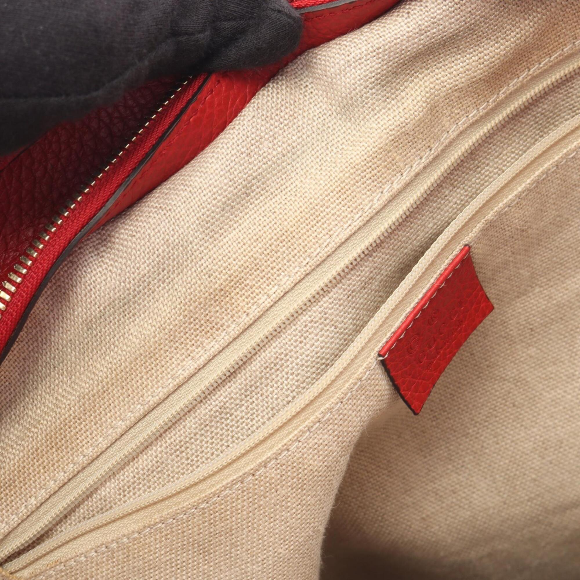 Gucci Beige Red Color Canvas Leather Handbag Tote Bag (Pre-Owned)