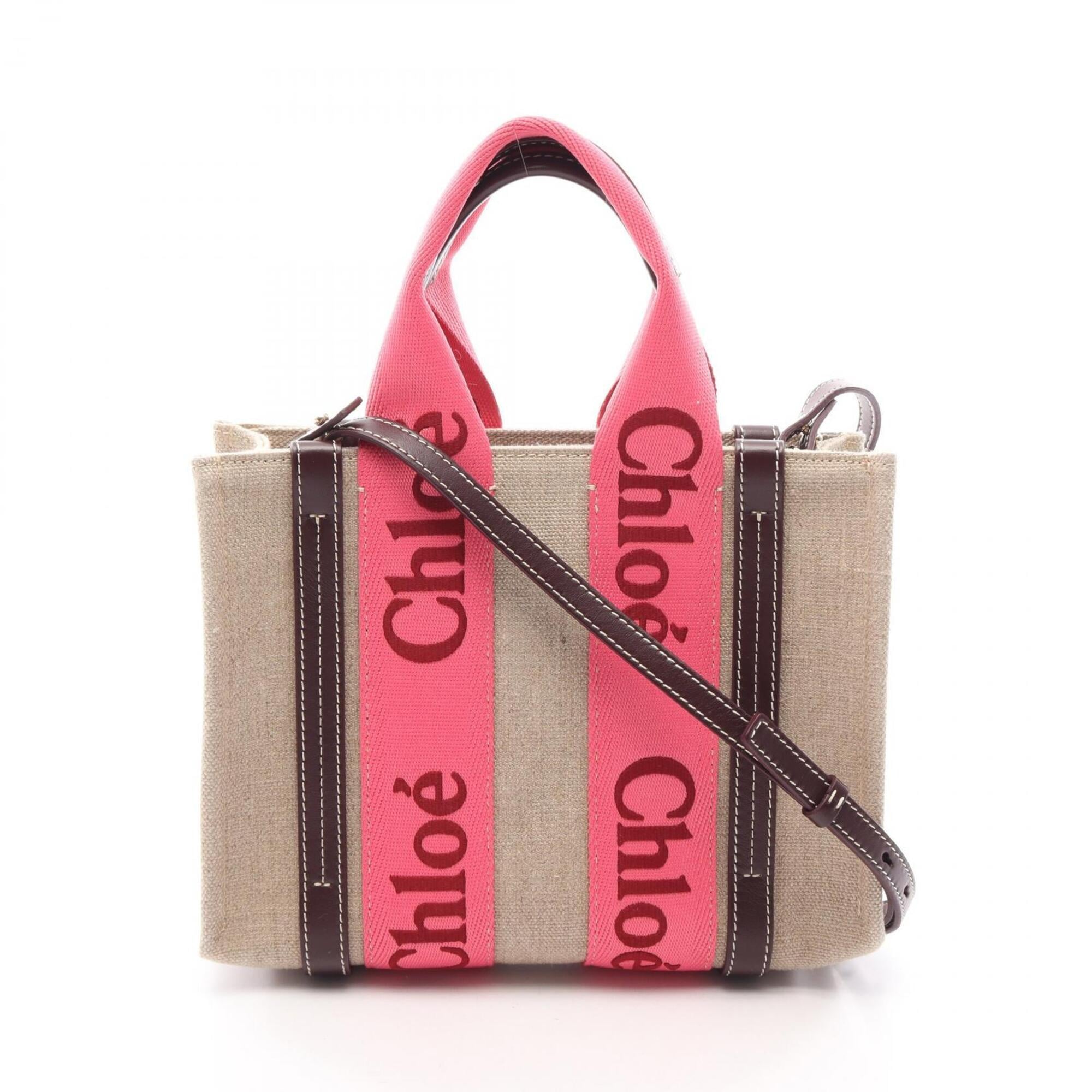 Chloé Beige Brown Pink Canvas Leather Handbag Tote Bag (Pre-Owned)