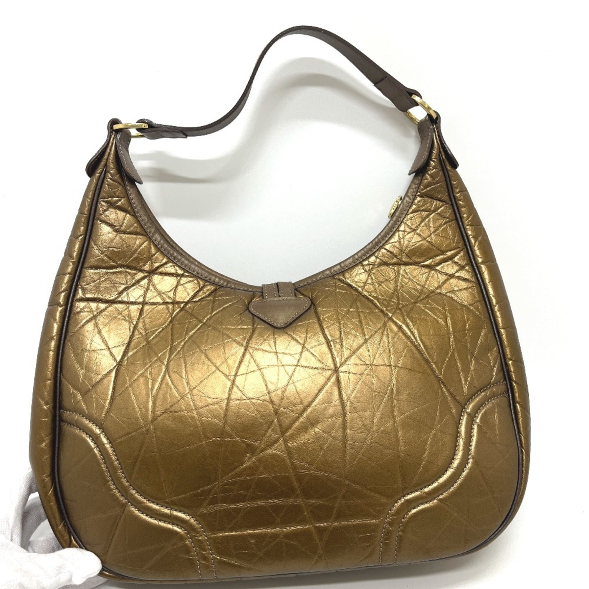 Longchamp Bronze Leather Nylon Handbag Shoulder Bag Tote Bag (Pre-Owned)