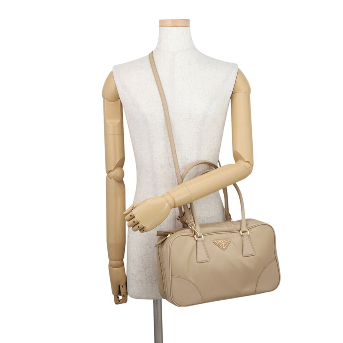 Prada Beige Nylon Leather Handbag Shoulder Bag (Pre-Owned)