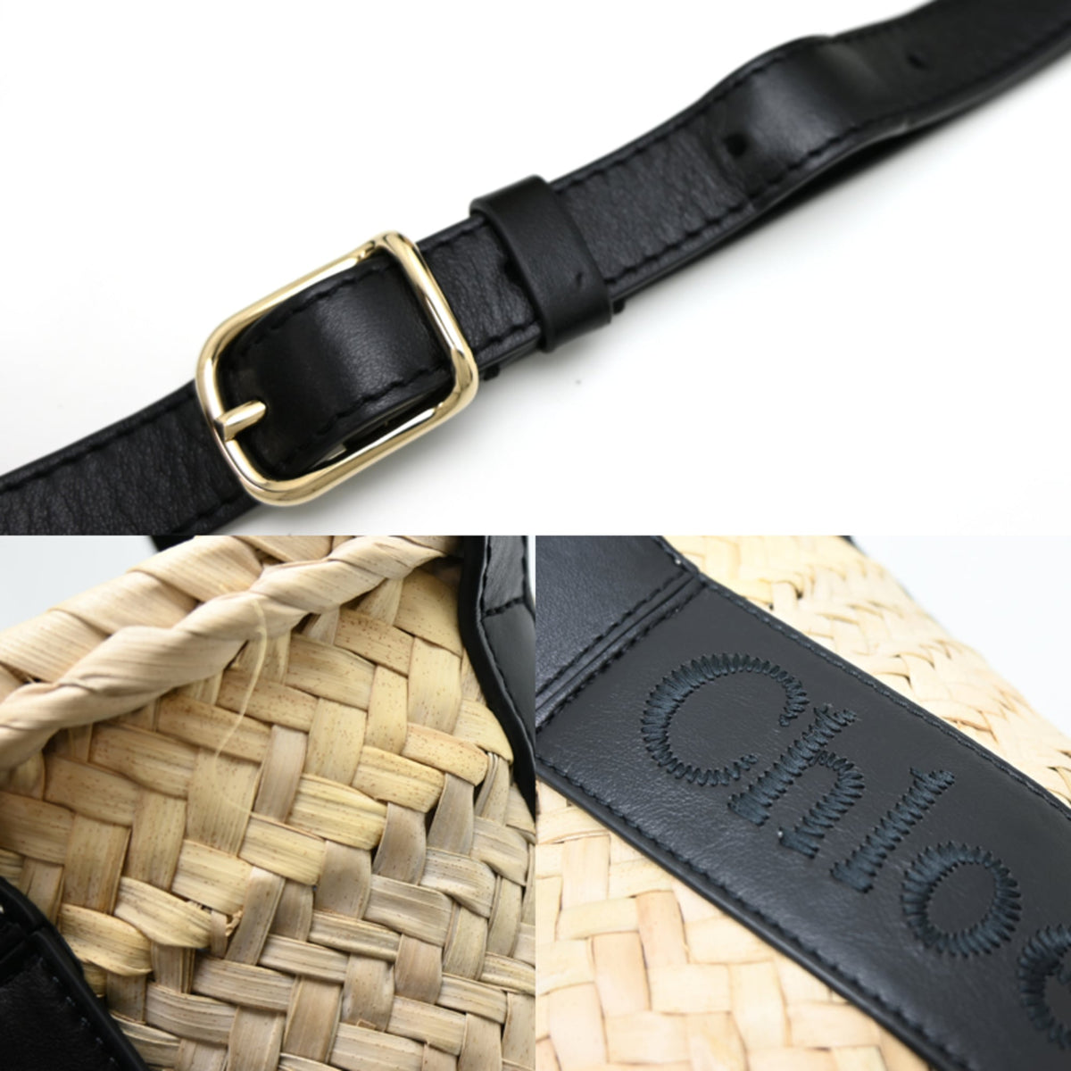 Chloé Black Raffia Leather Basket Handbag (Pre-Owned)