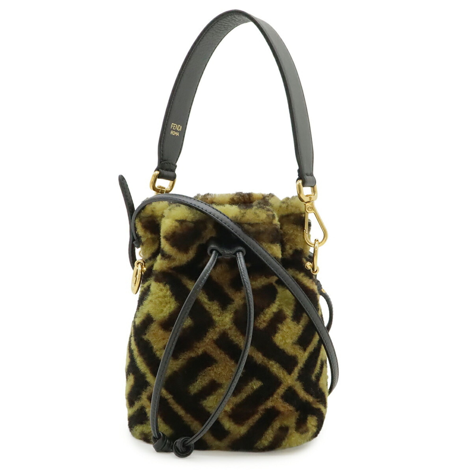 Fendi Black Brown Fur Leather Handbag Shoulder Bag (Pre-Owned)