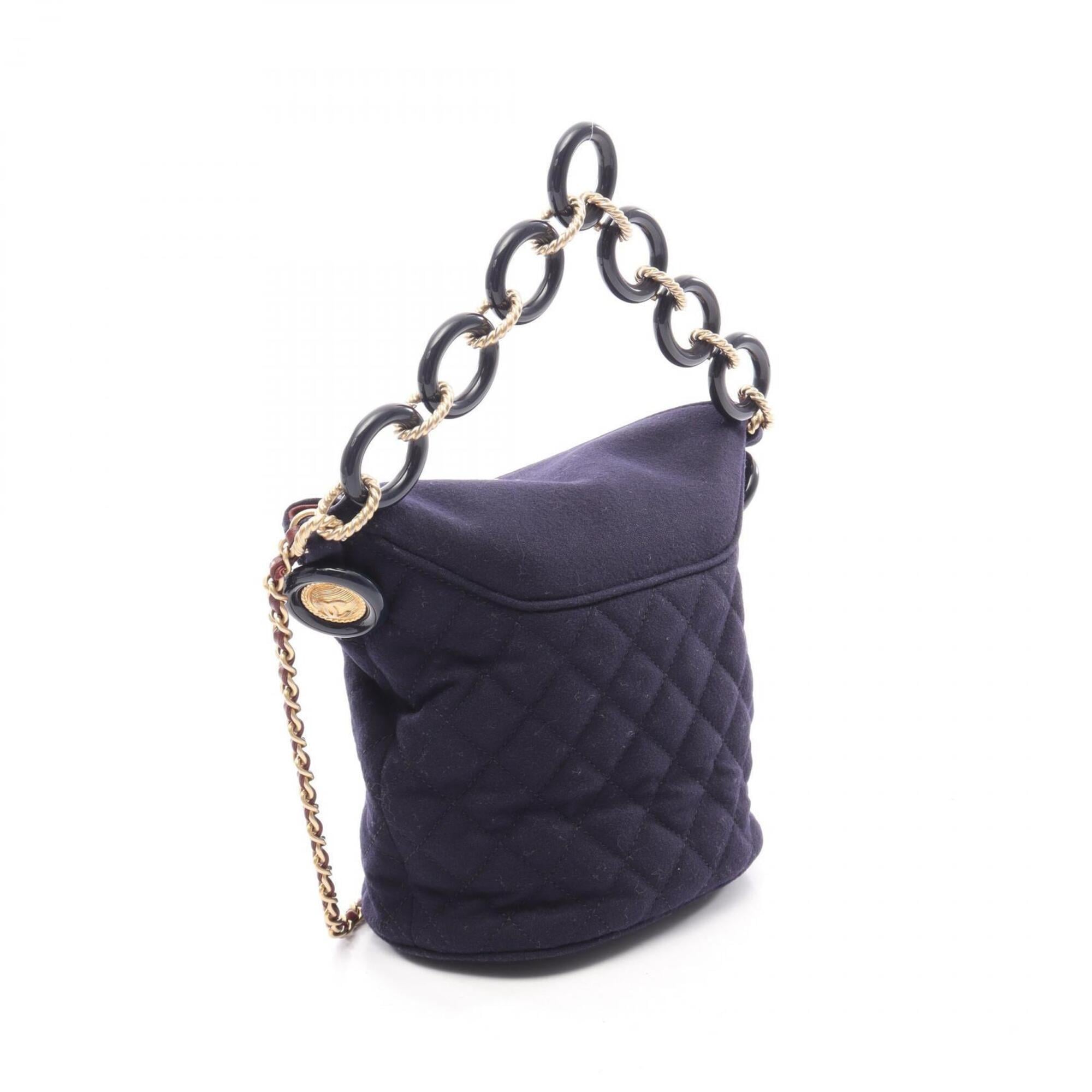 Chanel Navy Wool Handbag Shoulder Bag (Pre-Owned)
