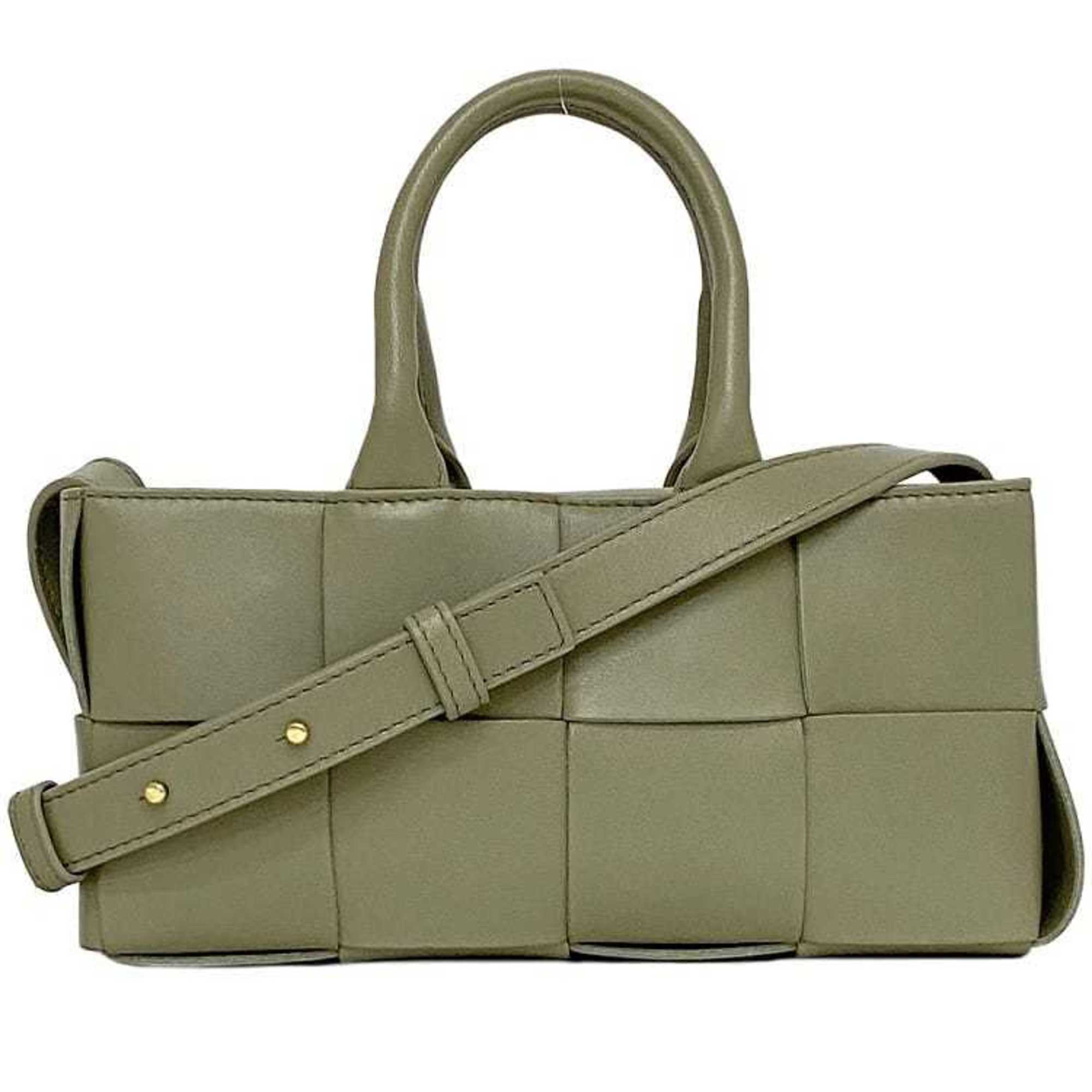Bottega Veneta Light Green Leather Handbag Shoulder Bag (Pre-Owned)