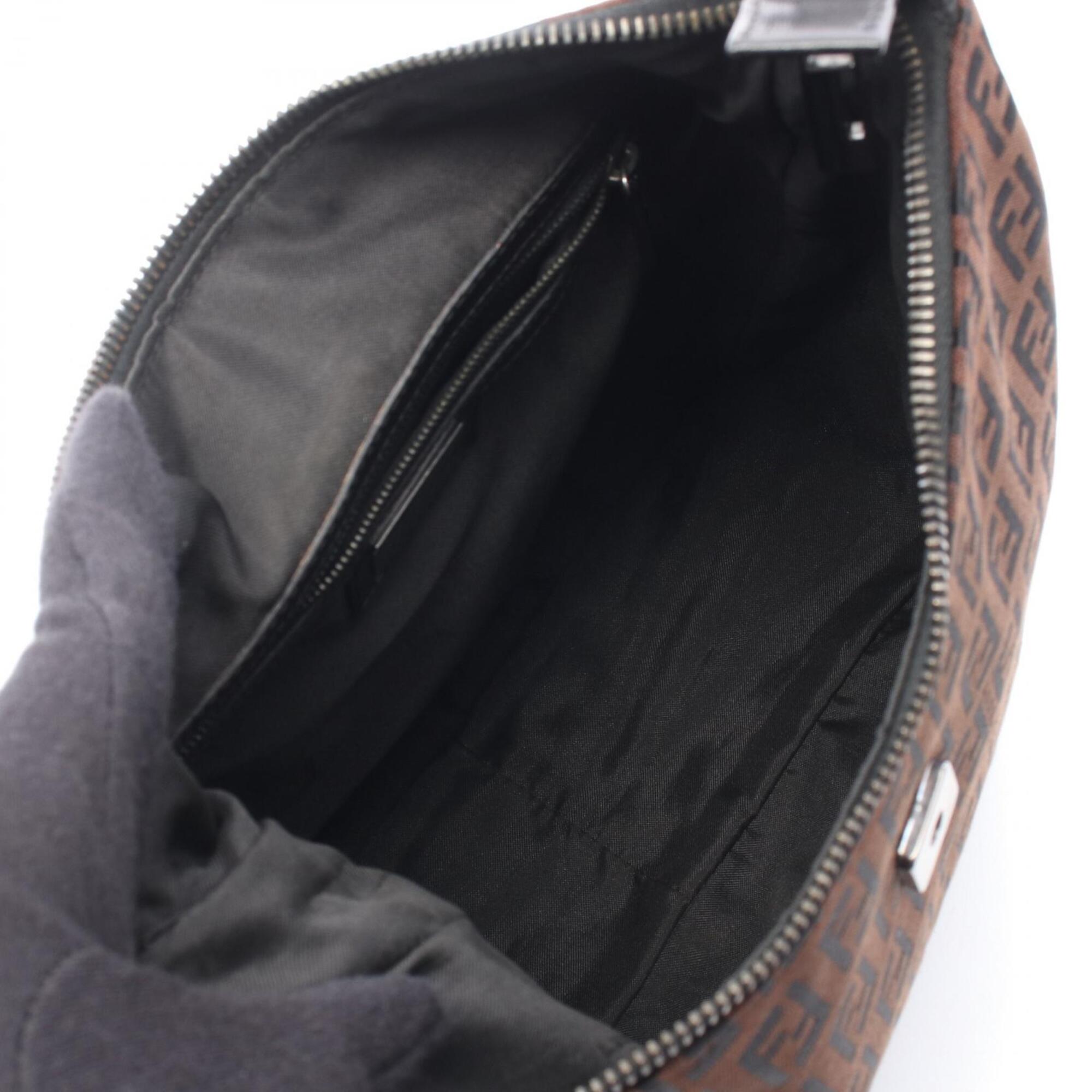 Fendi Black Brown Nylon Leather Handbag Shoulder Bag (Pre-Owned)