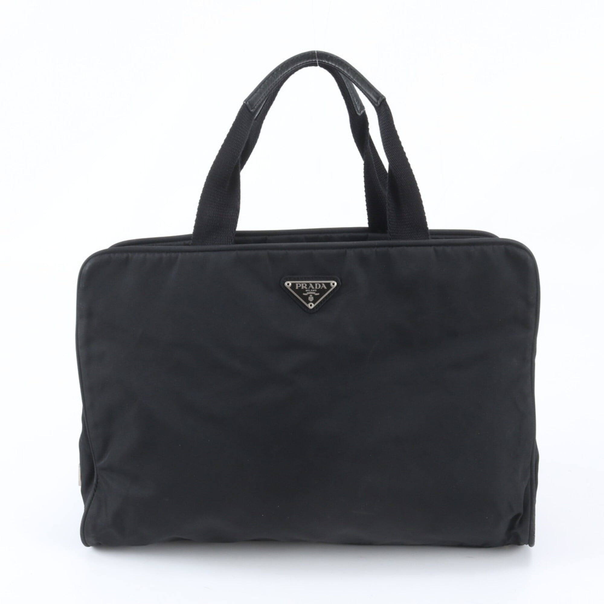 Prada Black Nylon Leather Handbag Tote Bag (Pre-Owned)