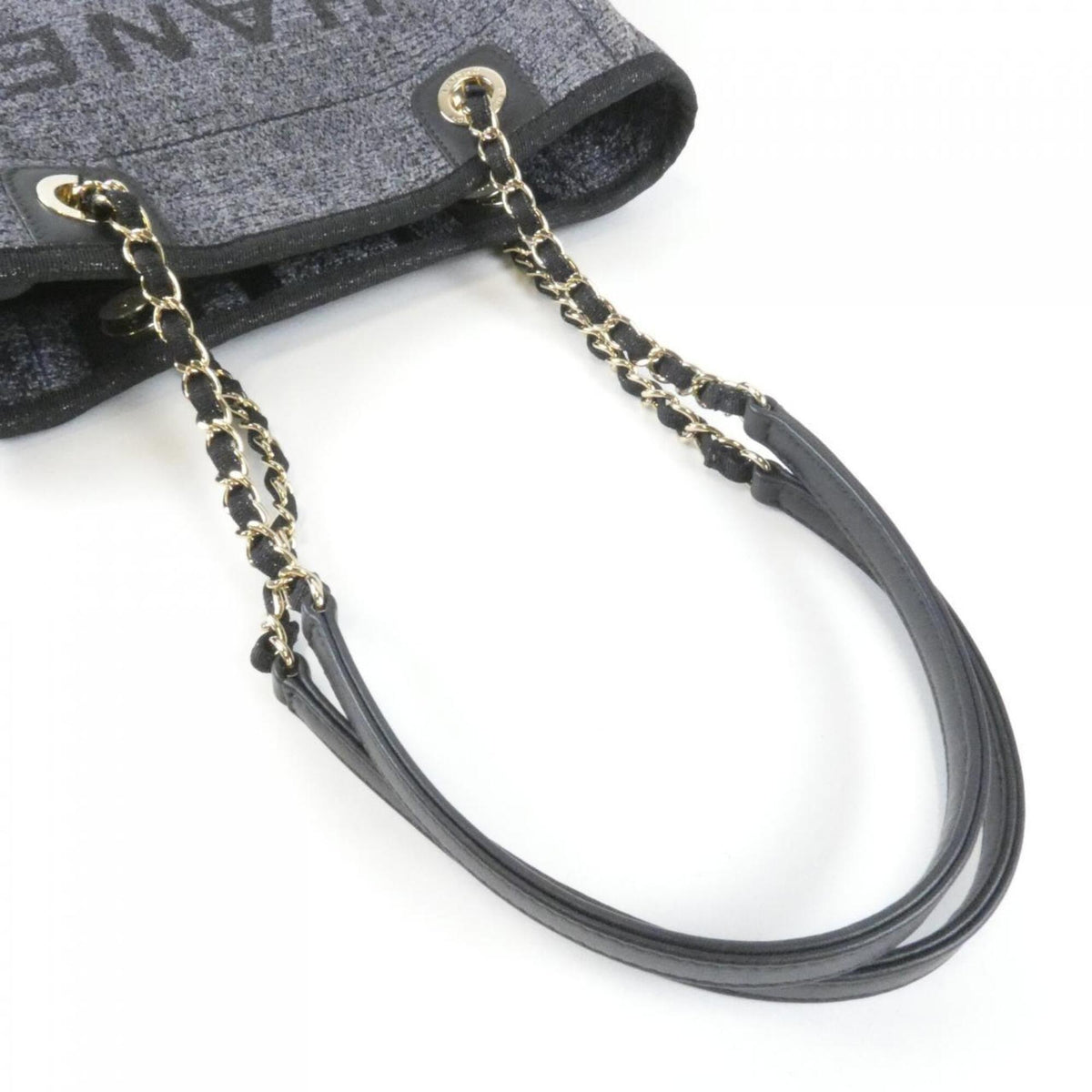 Chanel Black Dark Gray Nylon Canvas Handbag (Pre-Owned)
