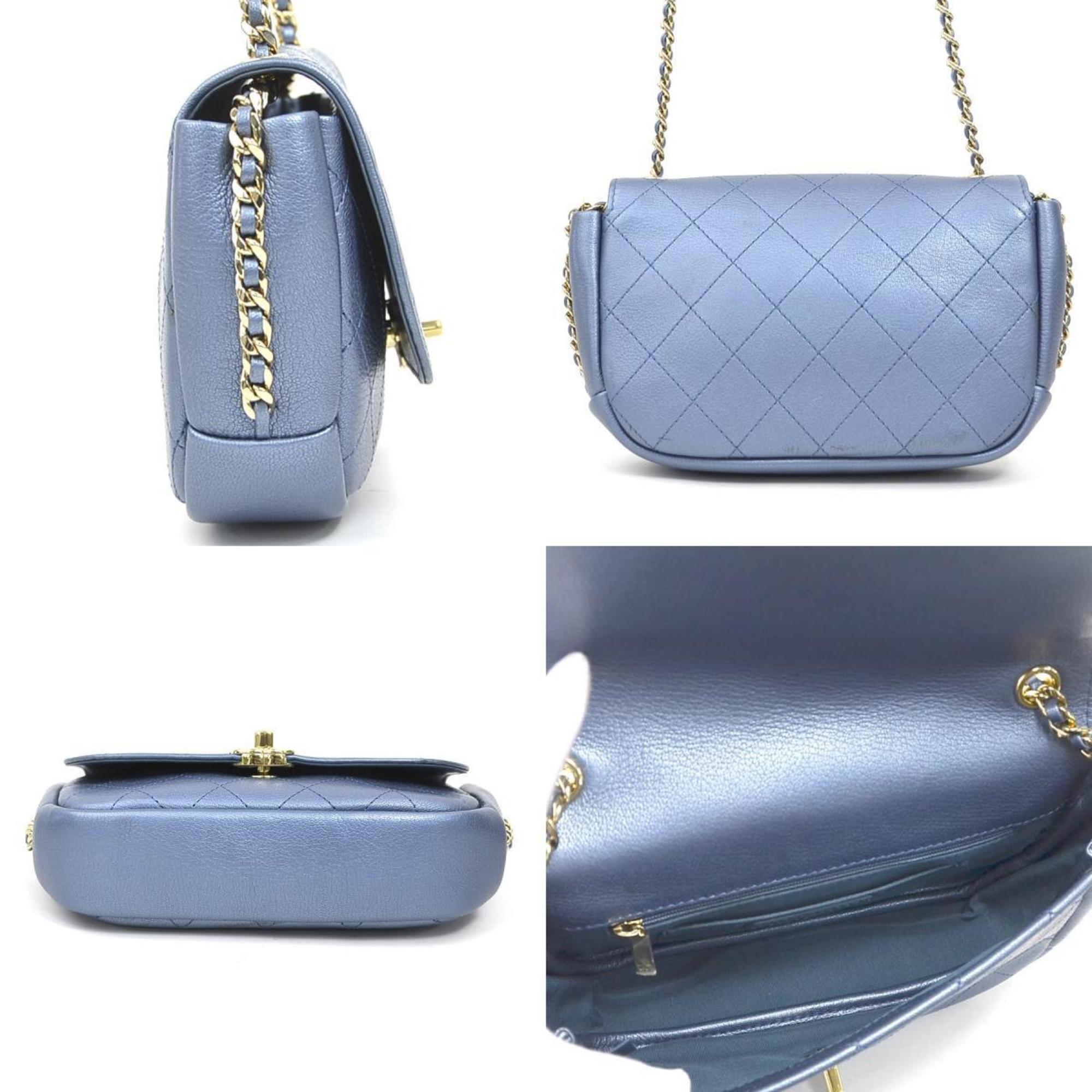 Chanel Metallic Blue Leather Shoulder Bag (Pre-Owned)