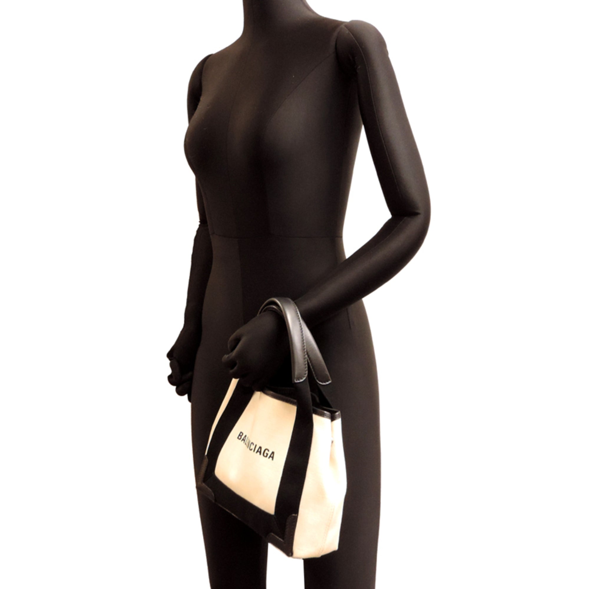 Balenciaga Black White Canvas Leather Handbag Pouch (Pre-Owned)
