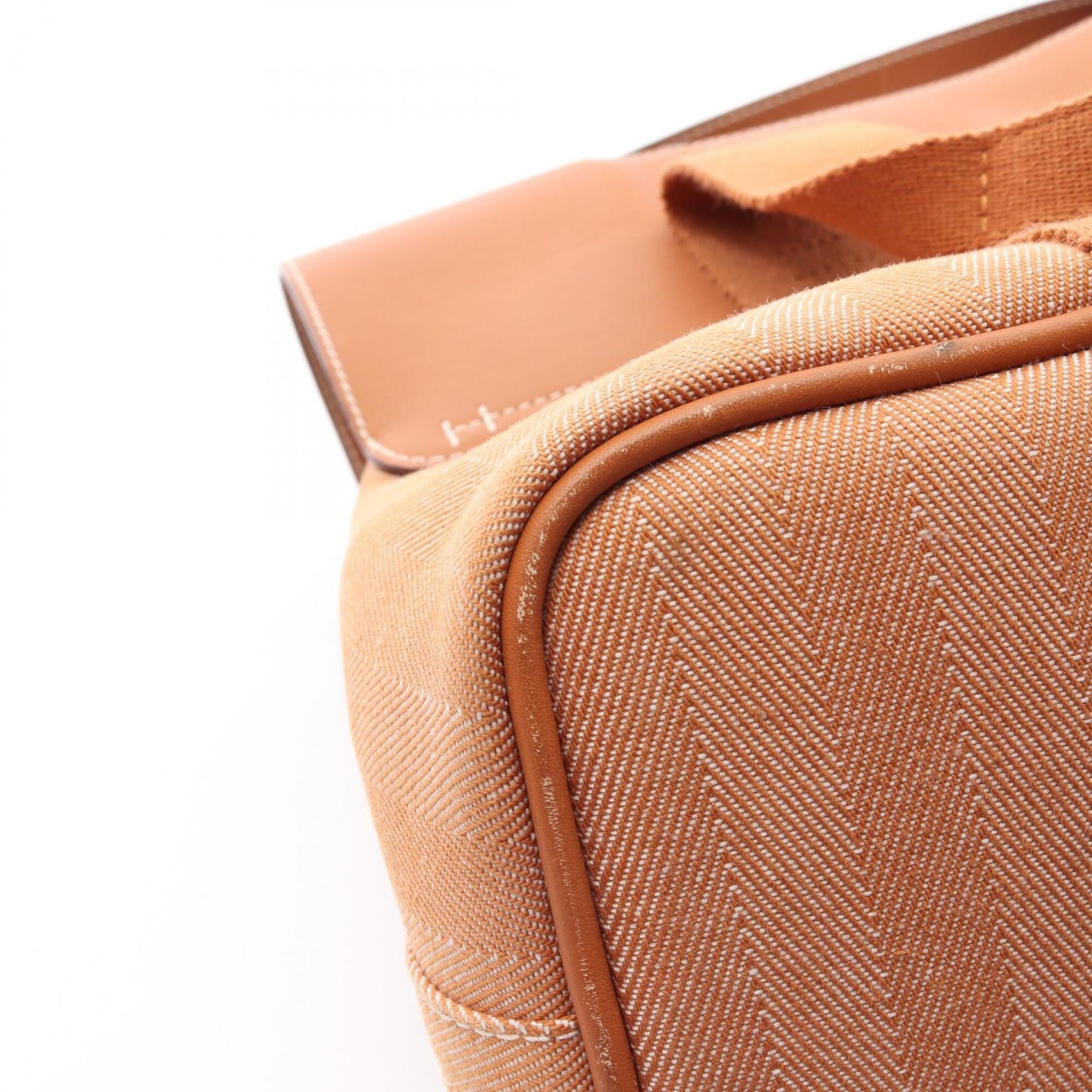 Hermes Brown Toile Chevron Swift Leather Handbag (Pre-Owned)