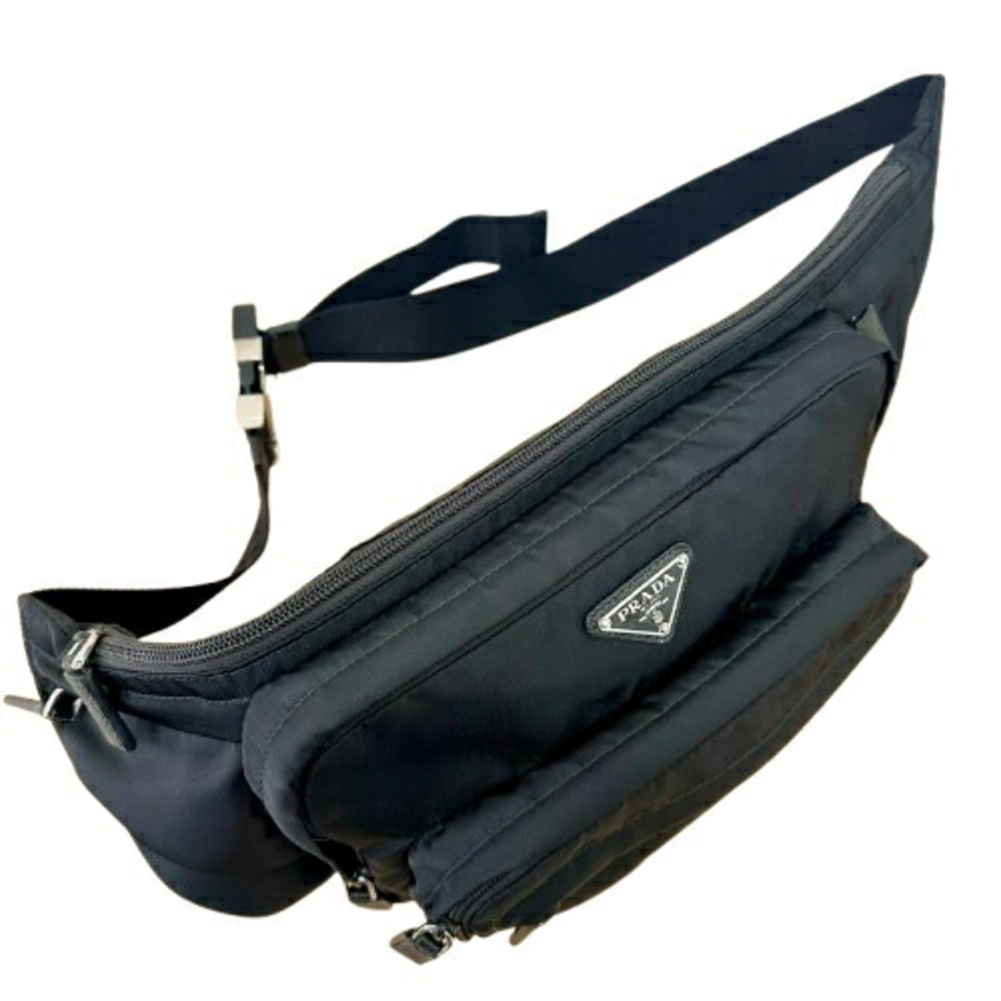 Prada Saffiano Black Nylon Leather Fanny Pack Shoulder Bag (Pre-Owned)