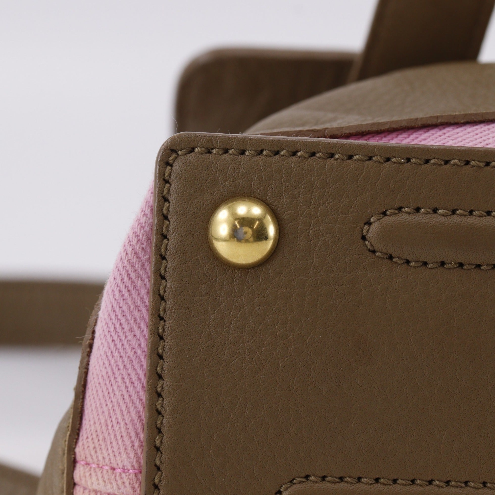 Yves Saint Laurent Brown Pink Leather Canvas Handbag (Pre-Owned)