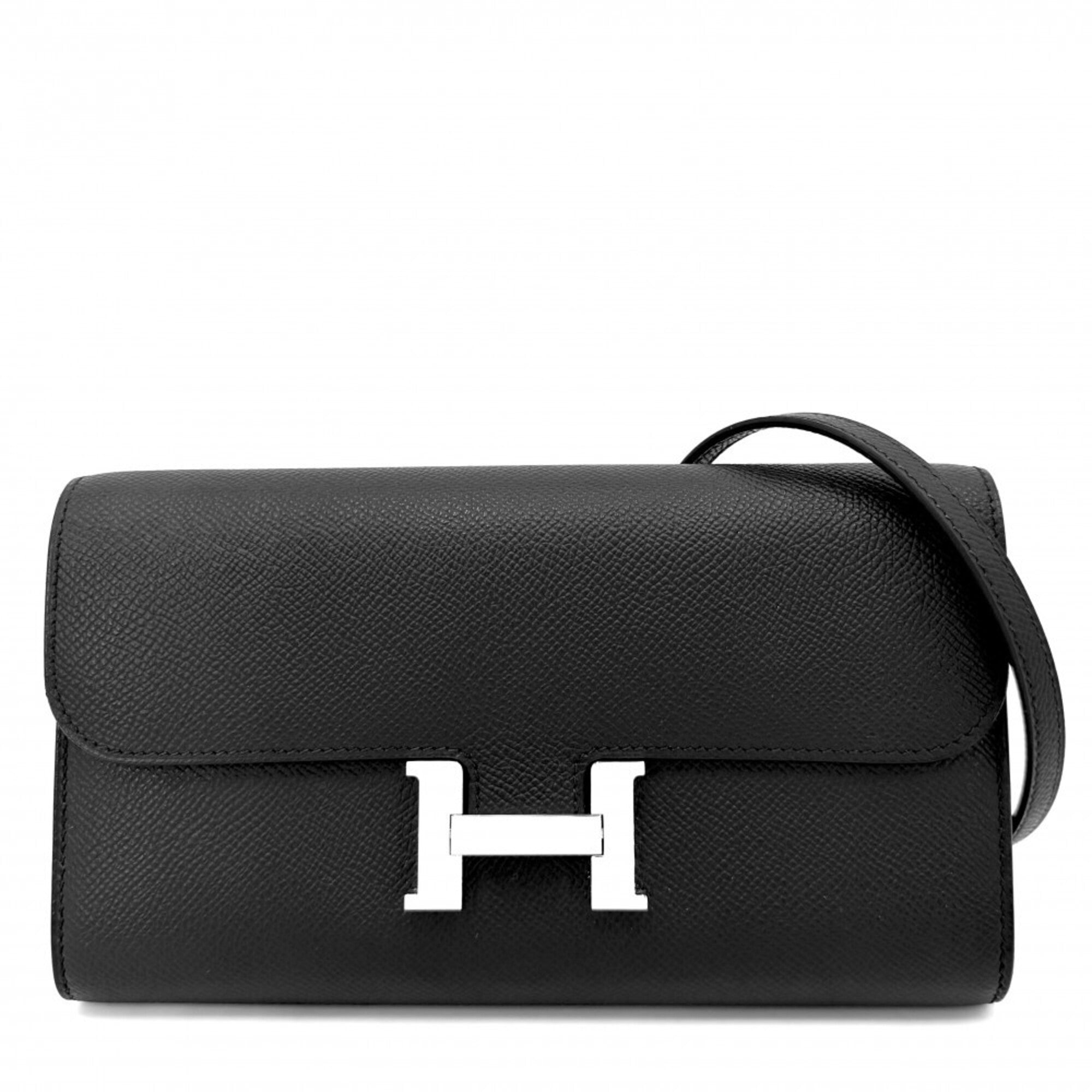 Hermes Black Epsom Leather Chain/Shoulder Wallet (Pre-Owned)