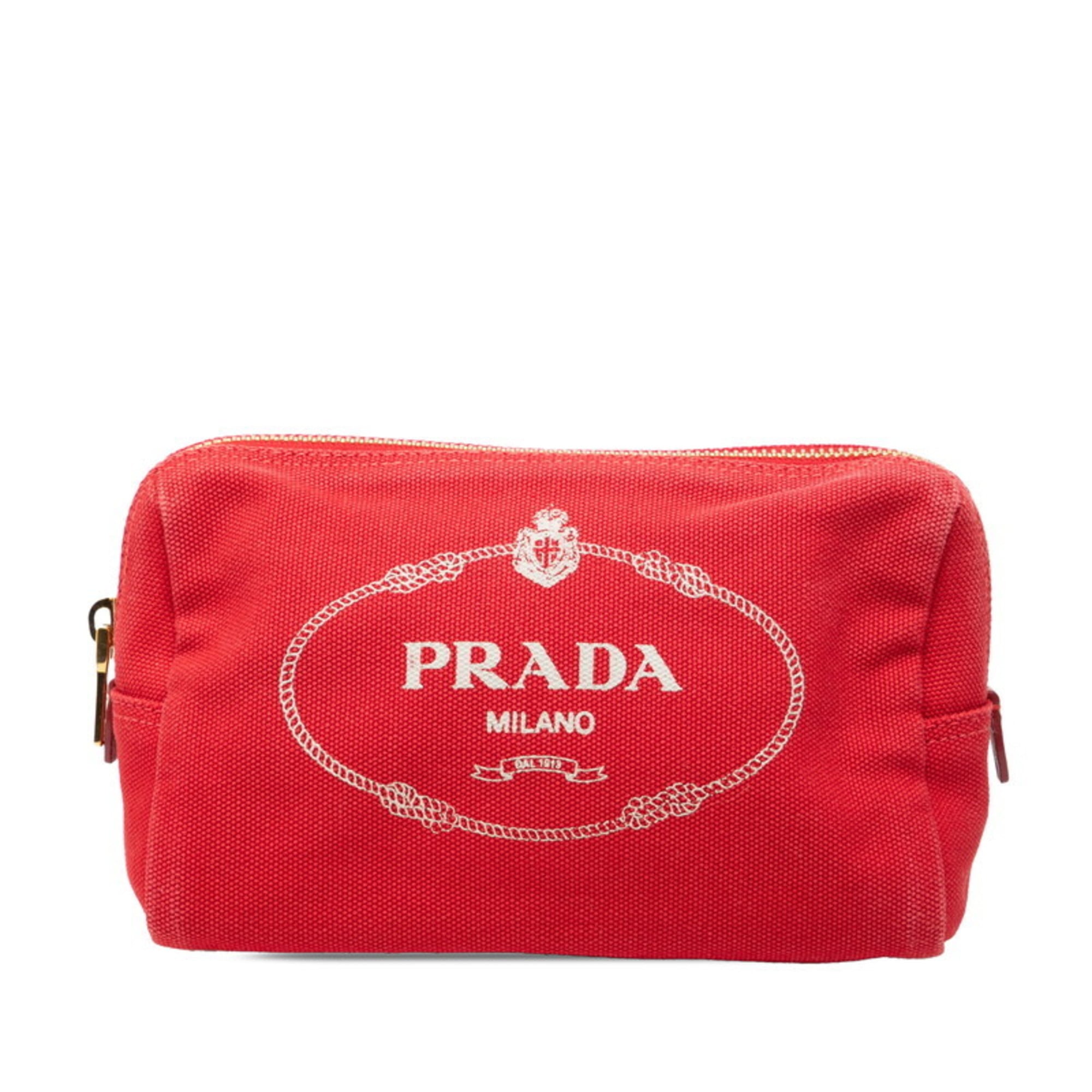Prada Canapa Red Color Canvas Pouch (Pre-Owned)