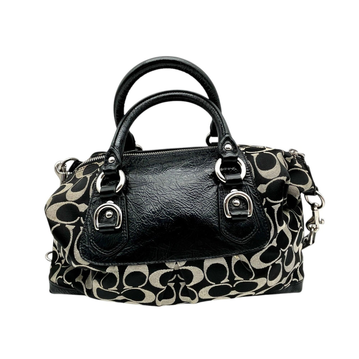 Coach Black Canvas Patent Leather Handbag Shoulder Bag (Pre-Owned)