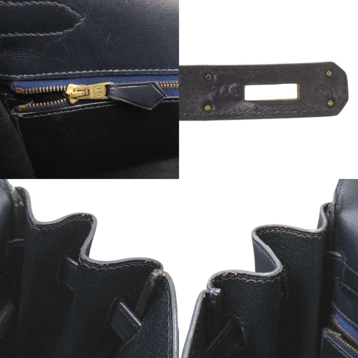 Hermes Navy Box Calf Leather Handbag (Pre-Owned)