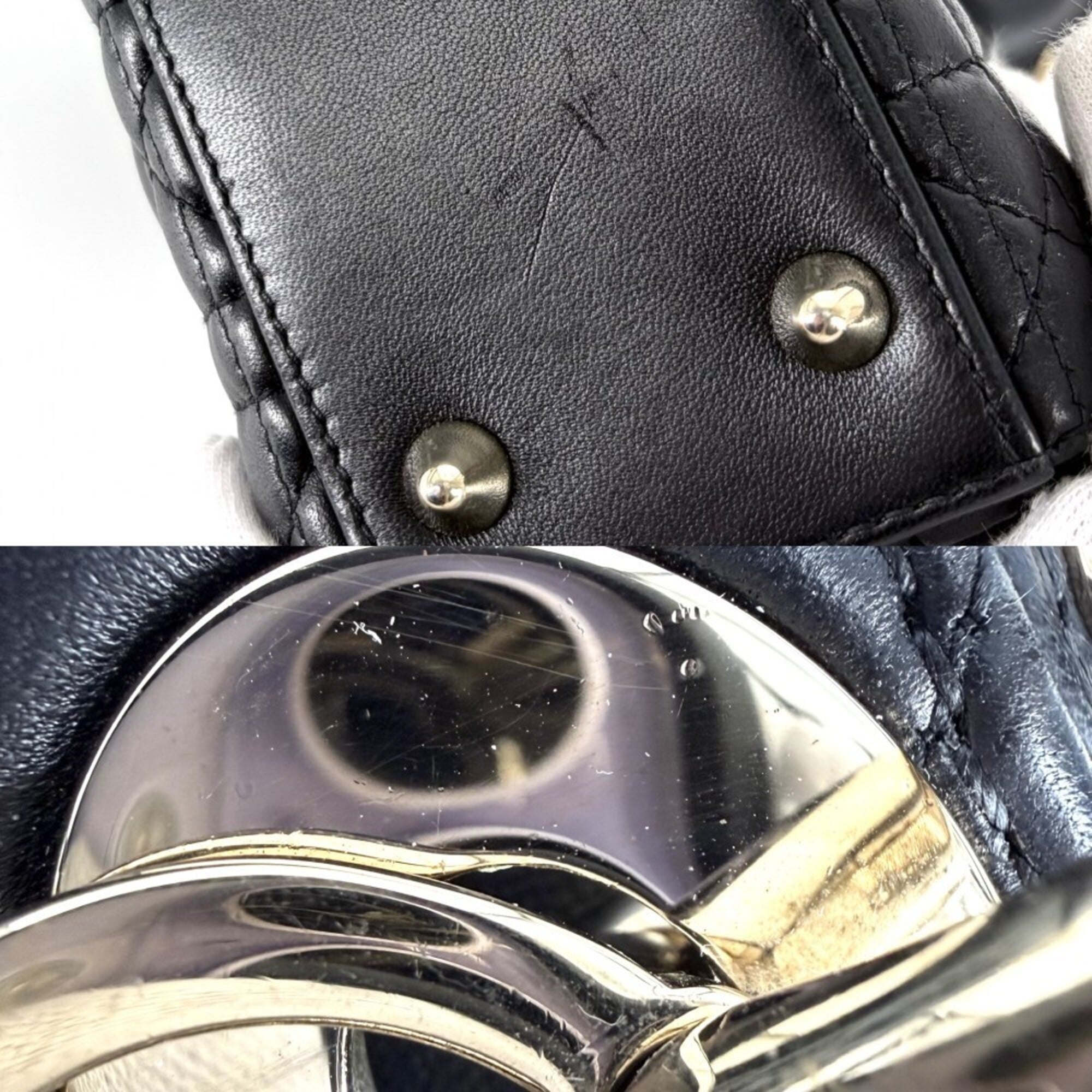 Christian Dior Lady Dior Black Leather Handbag Shoulder Bag (Pre-Owned)