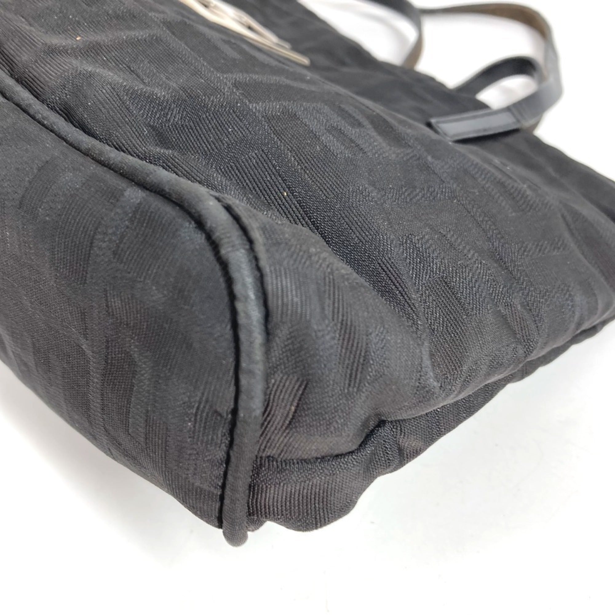 Fendi Black Leather Nylon Handbag Tote Bag (Pre-Owned)