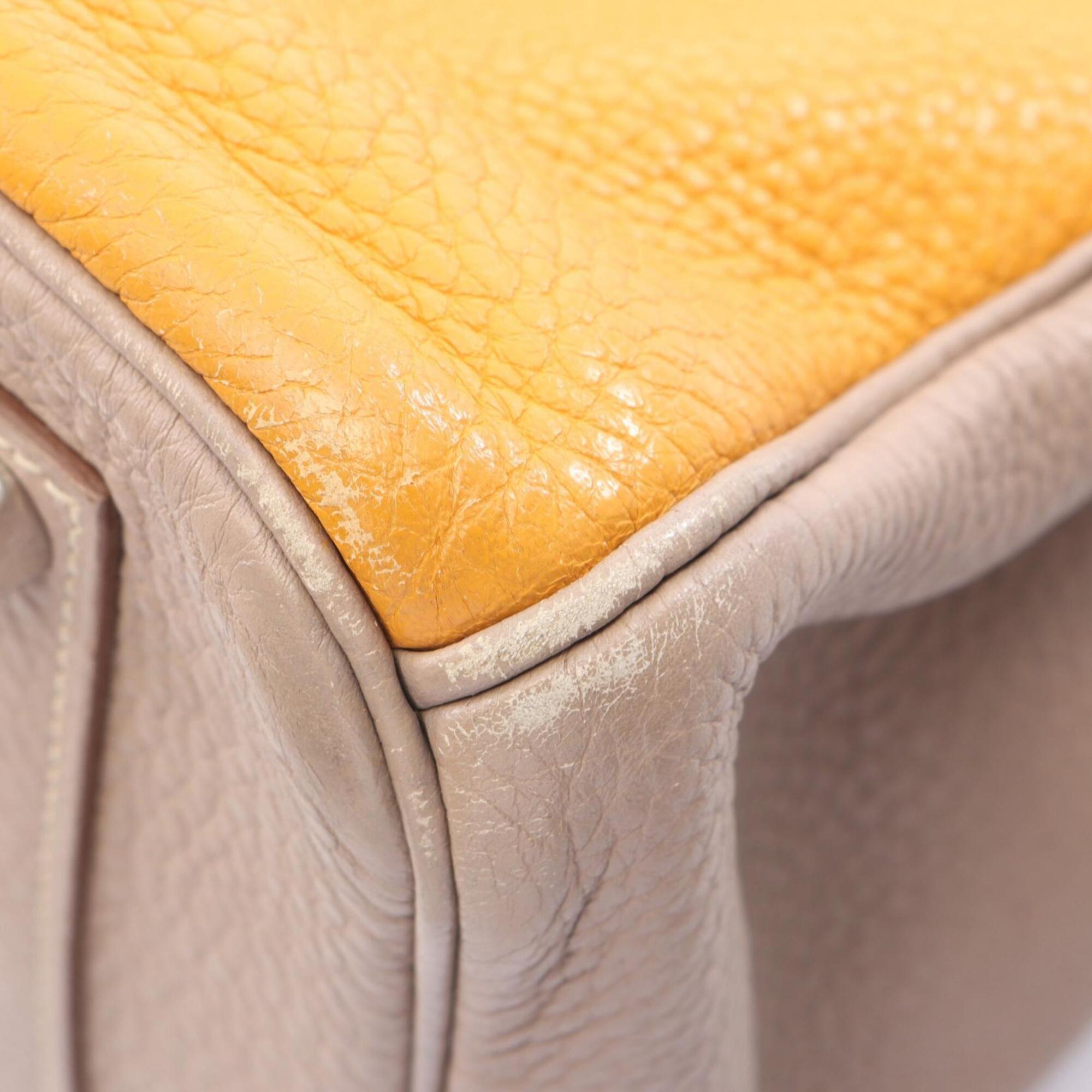 Hermes Beige Bordeaux Orange Taurillon Clemence Leather Swift Leather Handbag (Pre-Owned)