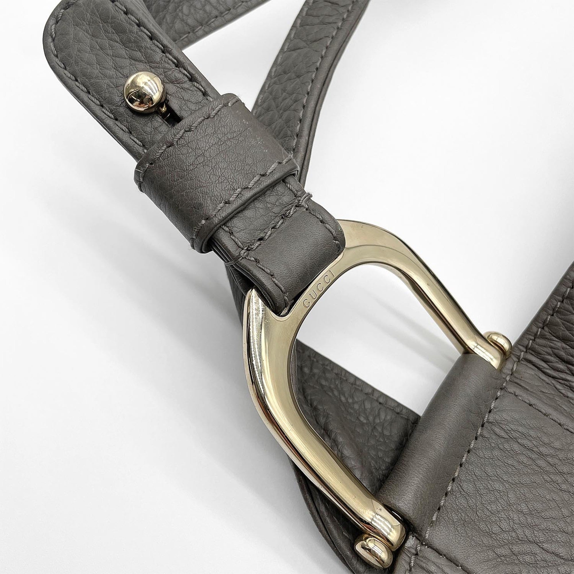 Gucci Horsebit Gray Leather Tote Bag (Pre-Owned)