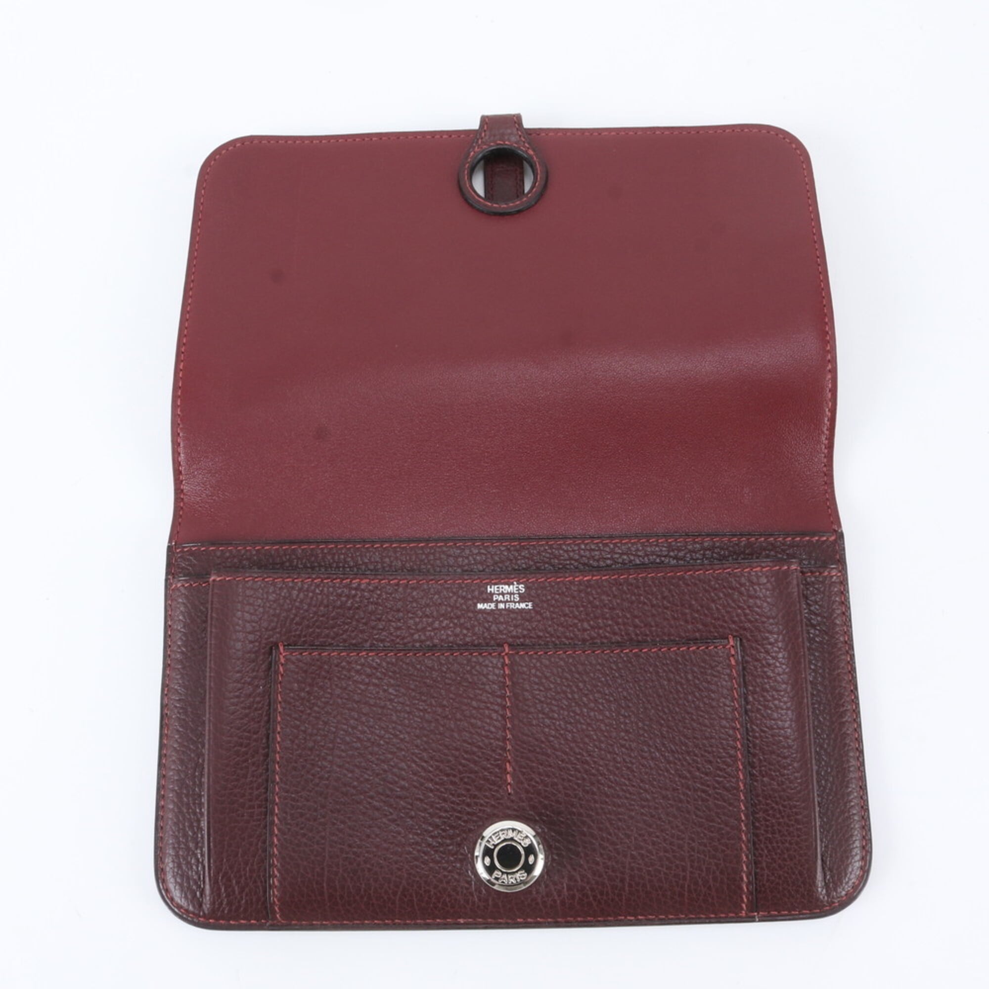 Hermes Red Color Wine Leather Long Wallet (Bi-Fold) (Pre-Owned)